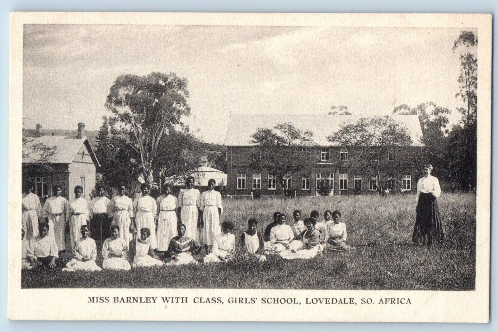 Lovedale S. Africa Postcard Miss Barnley with Class Girls School c1940\'s Vintage