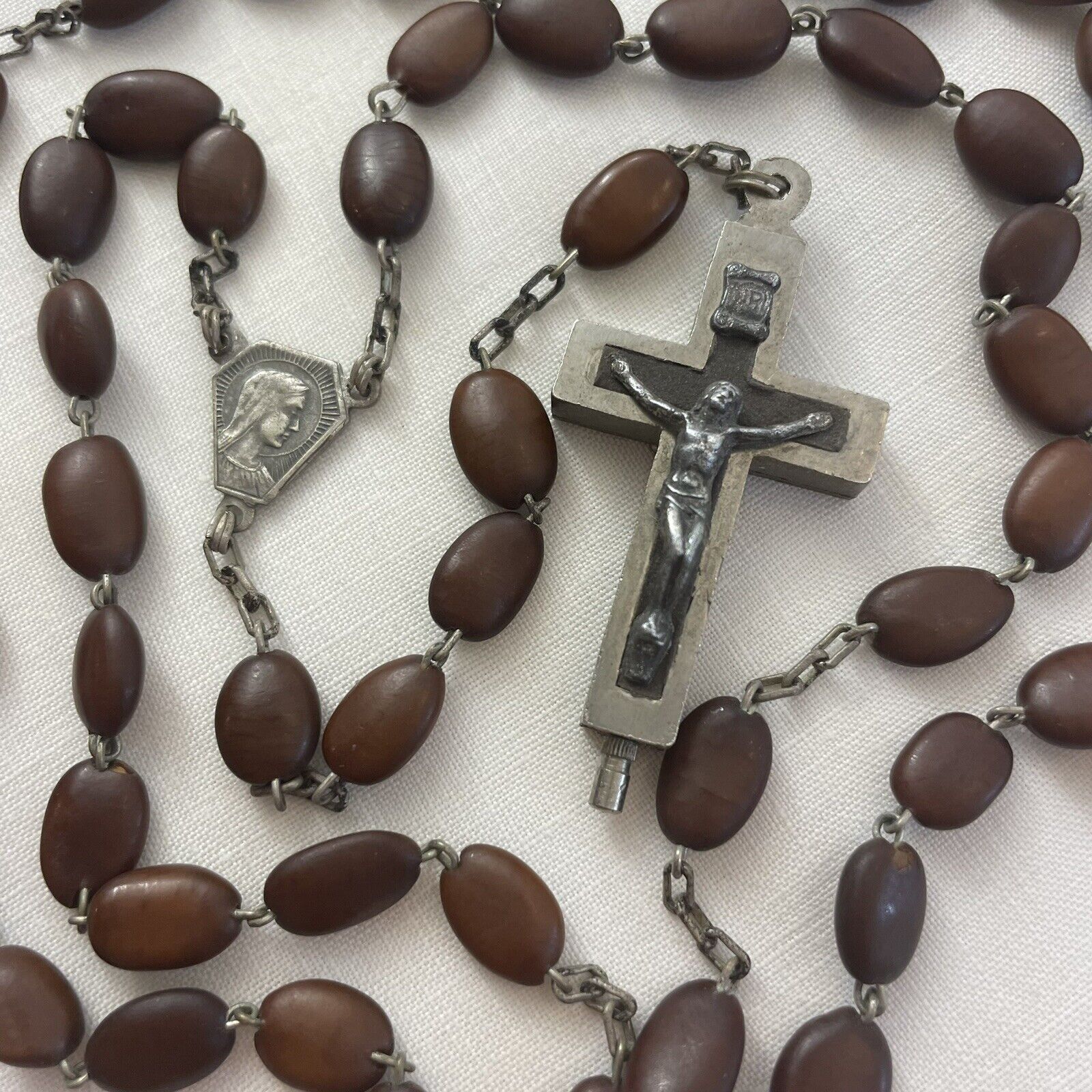 Vintage Spina Christi Seed Rosary w/Terra Catacombe Relic Reliquary Crucifix