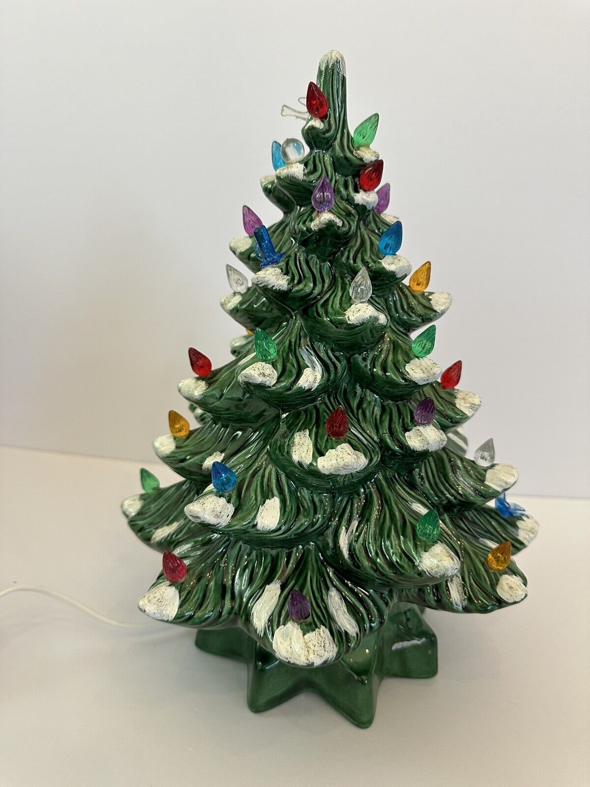 Vintage Atlantic Mold Ceramic Christmas Tree 13” Flocked W Lights Personalized