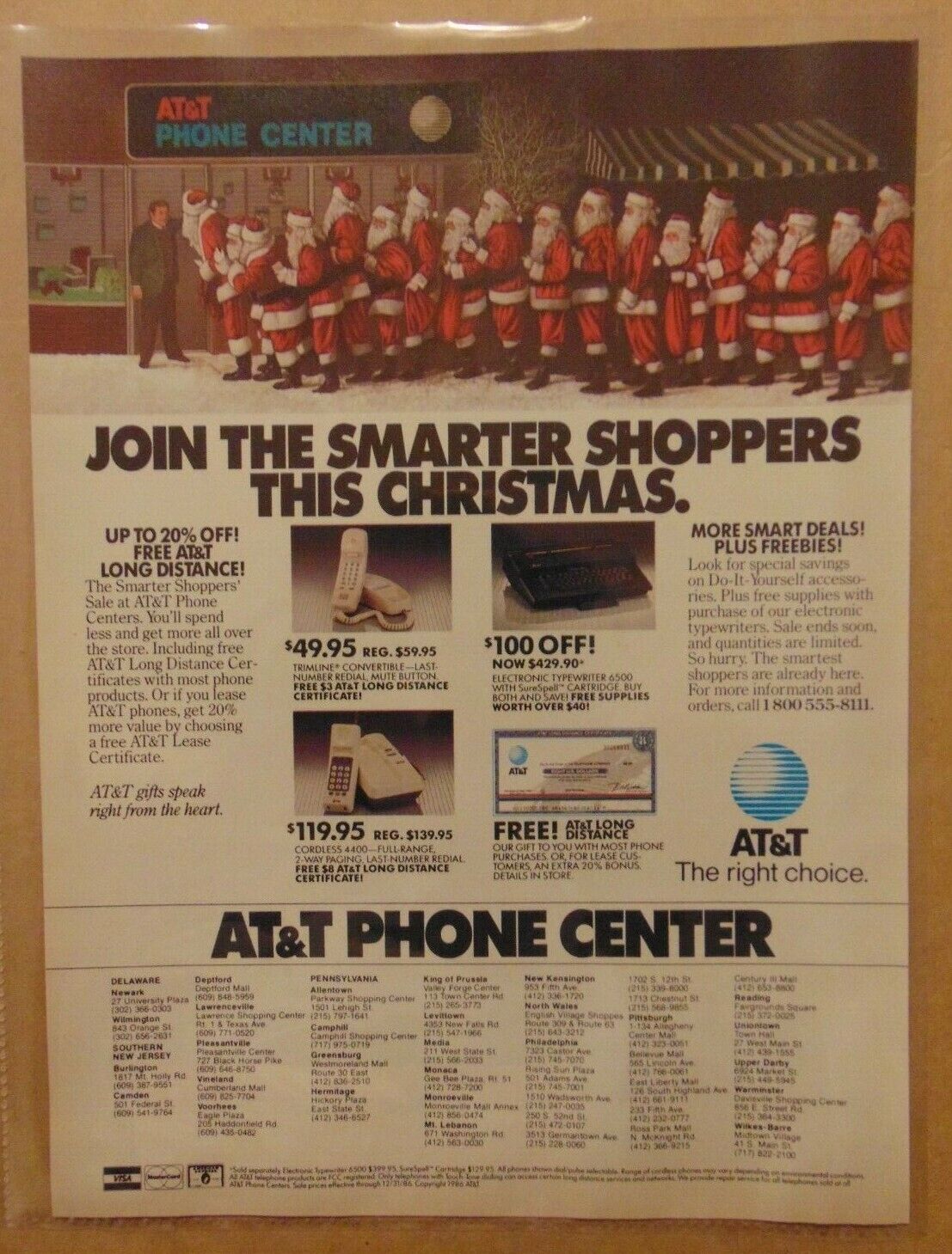 Vintage 80\'s SANTA CHRISTMAS Phone Center Smart Shopper 1986 Print Advertising