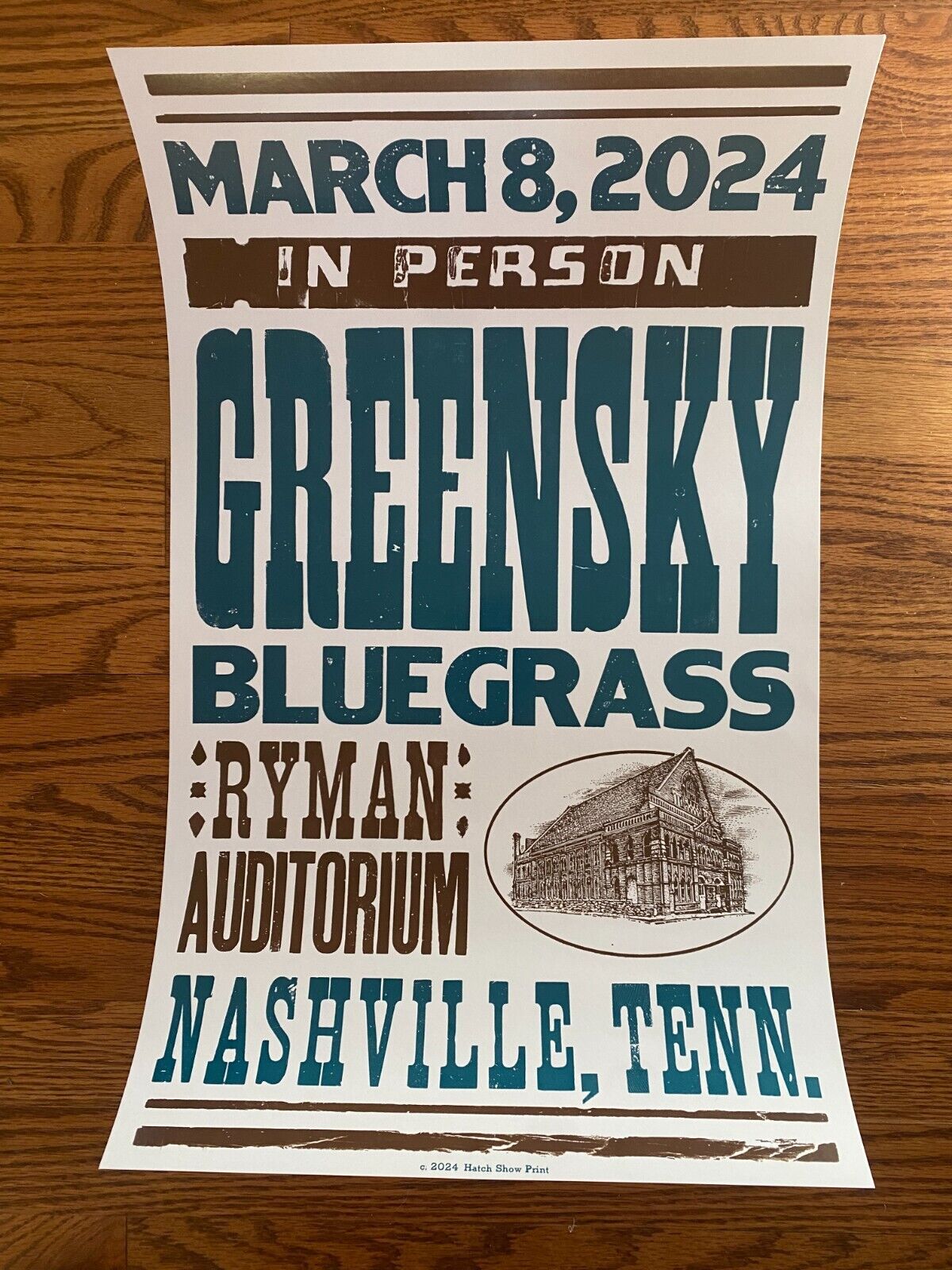 2024-03-08 - Greensky Bluegrass Hatch Show Print Poster - Ryman - MINT
