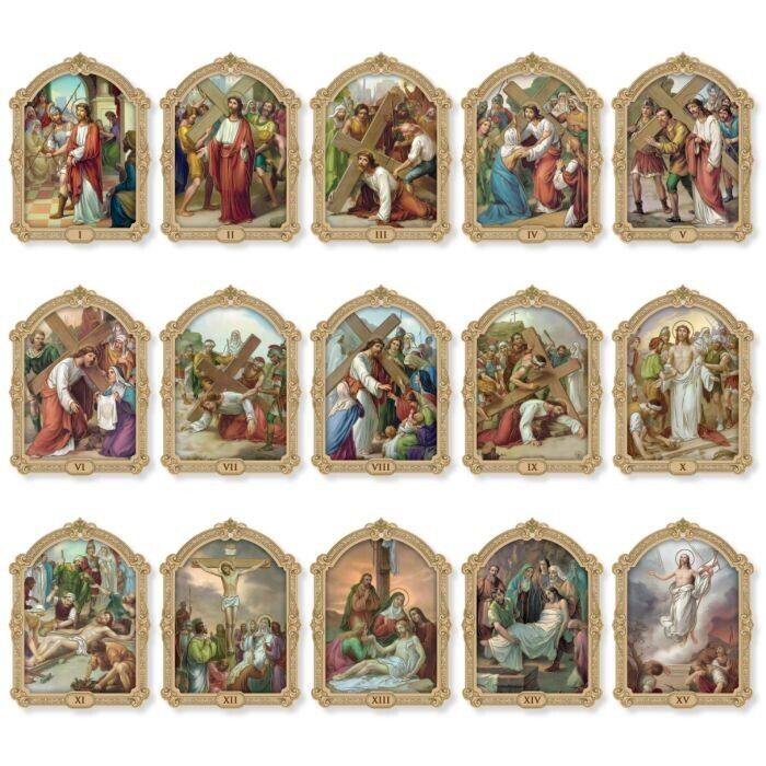 Stations Of The Cross Plaque Set (16 Pc. Total)  2 3/4 x 3 3/4 Inches