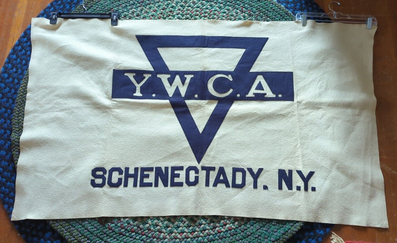 Huge YWCA Schenectady New York Handmade Vintage Banner Pennant Felt 56.5\