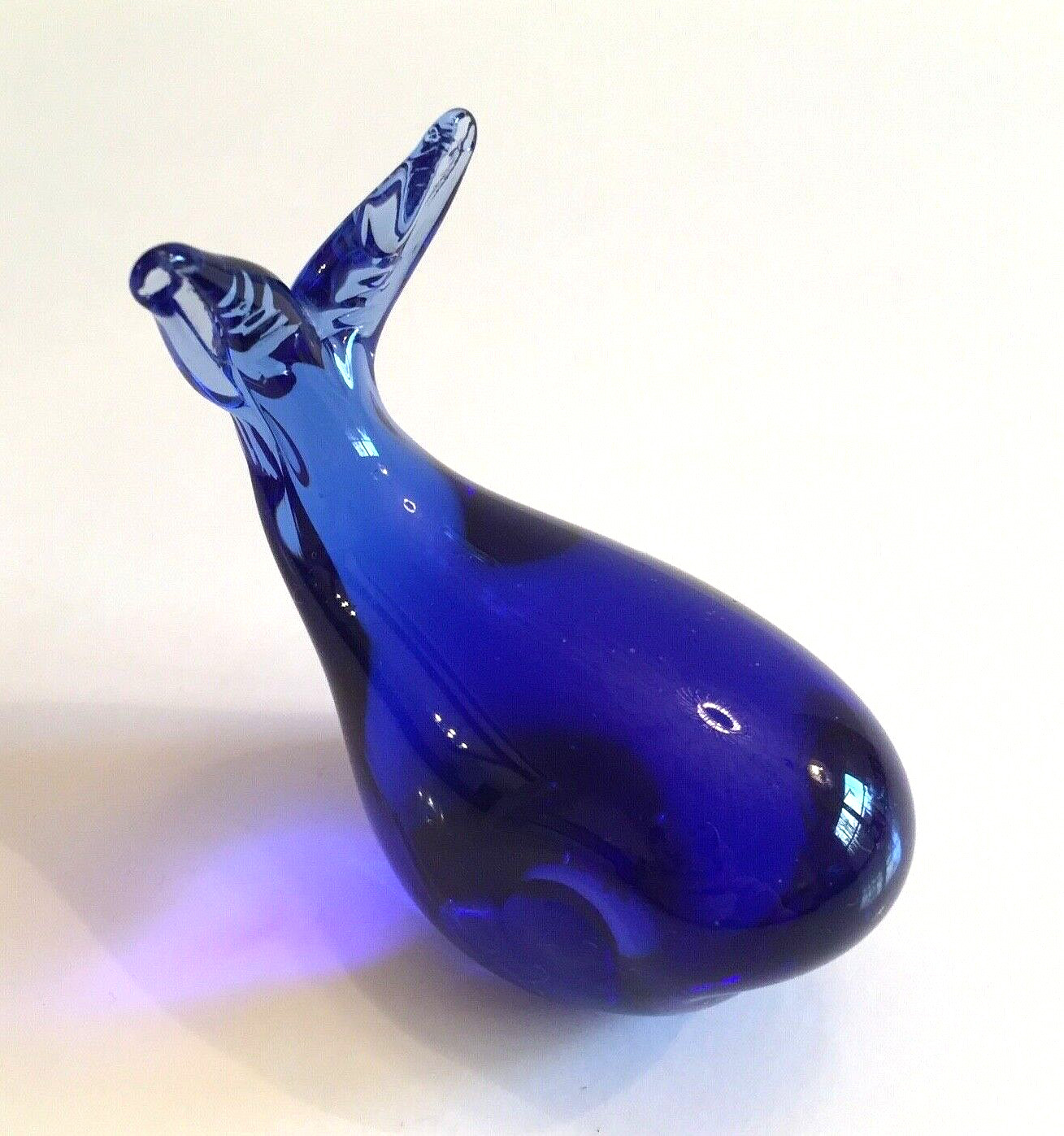 Art Glass Cobalt Blue WHALE Figurine Paperweight Hand Blown 2.75\