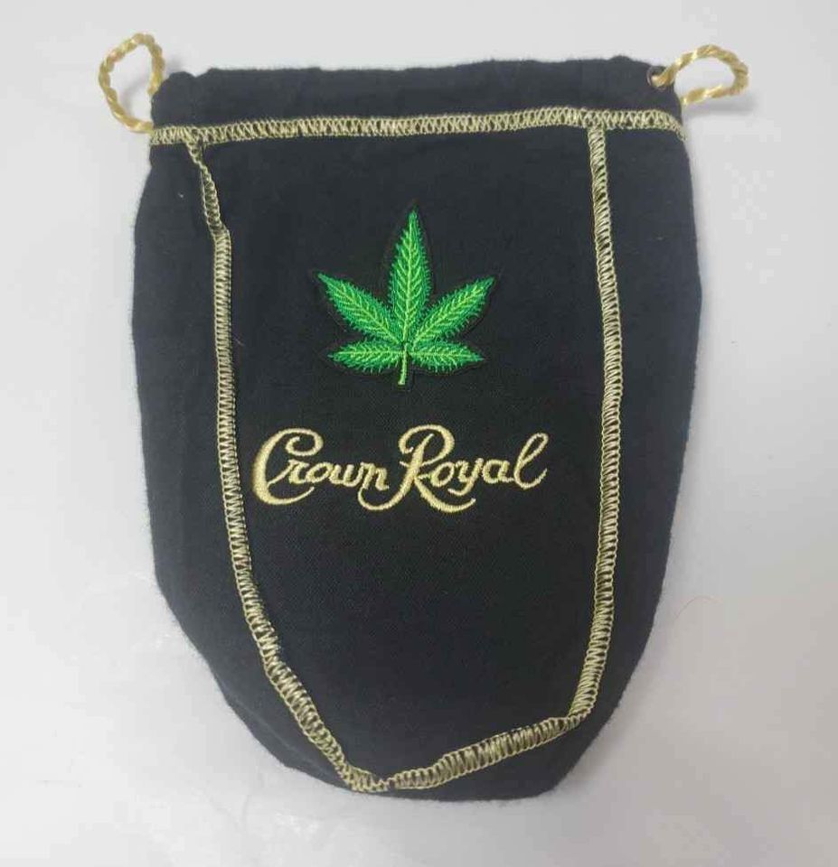 Crown Royal Custom Black Small Pint Bag w/ Hemp Leaf Patch