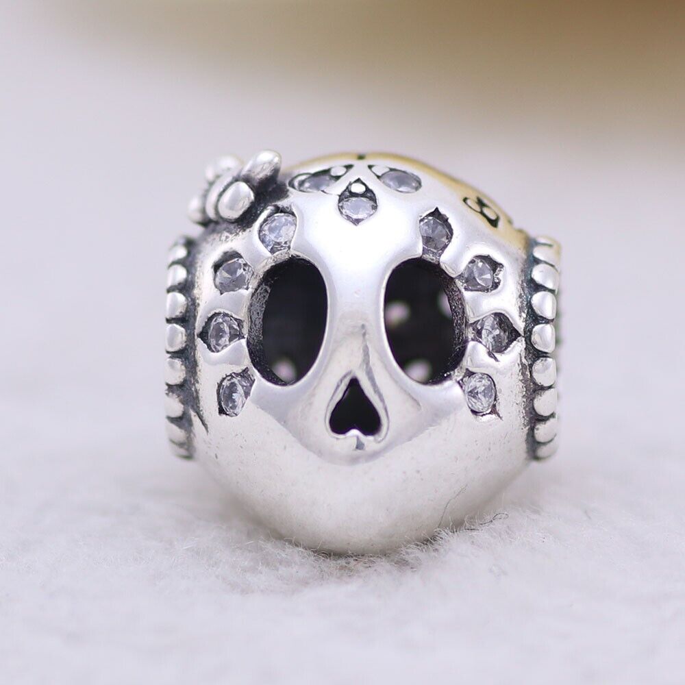 Pandora Sparkling Skull Skeleton Charm Bead w/pouch After Halloween Clearance