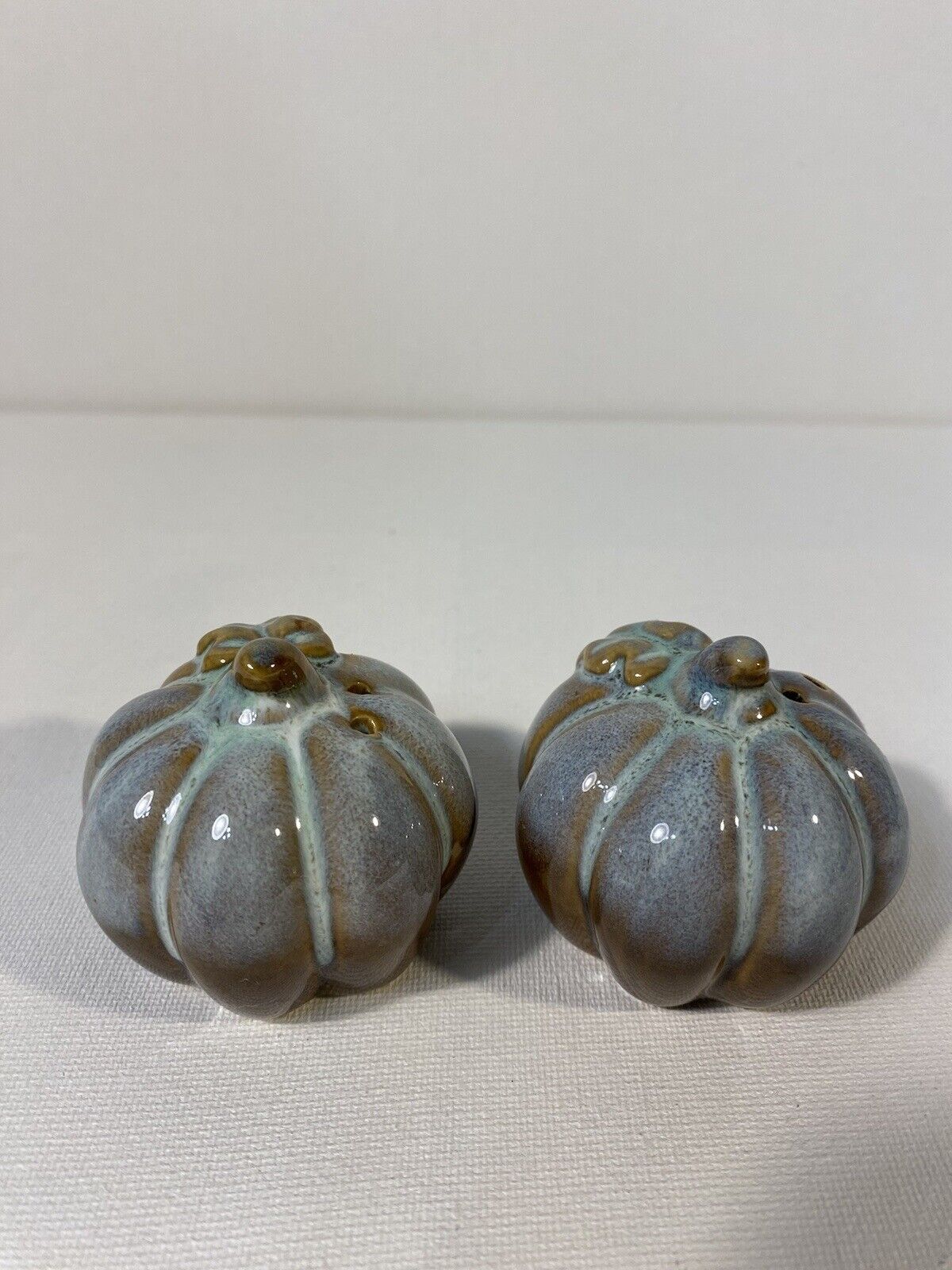 Blue and Brown Pumpkin Salt and Pepper Shakers.  