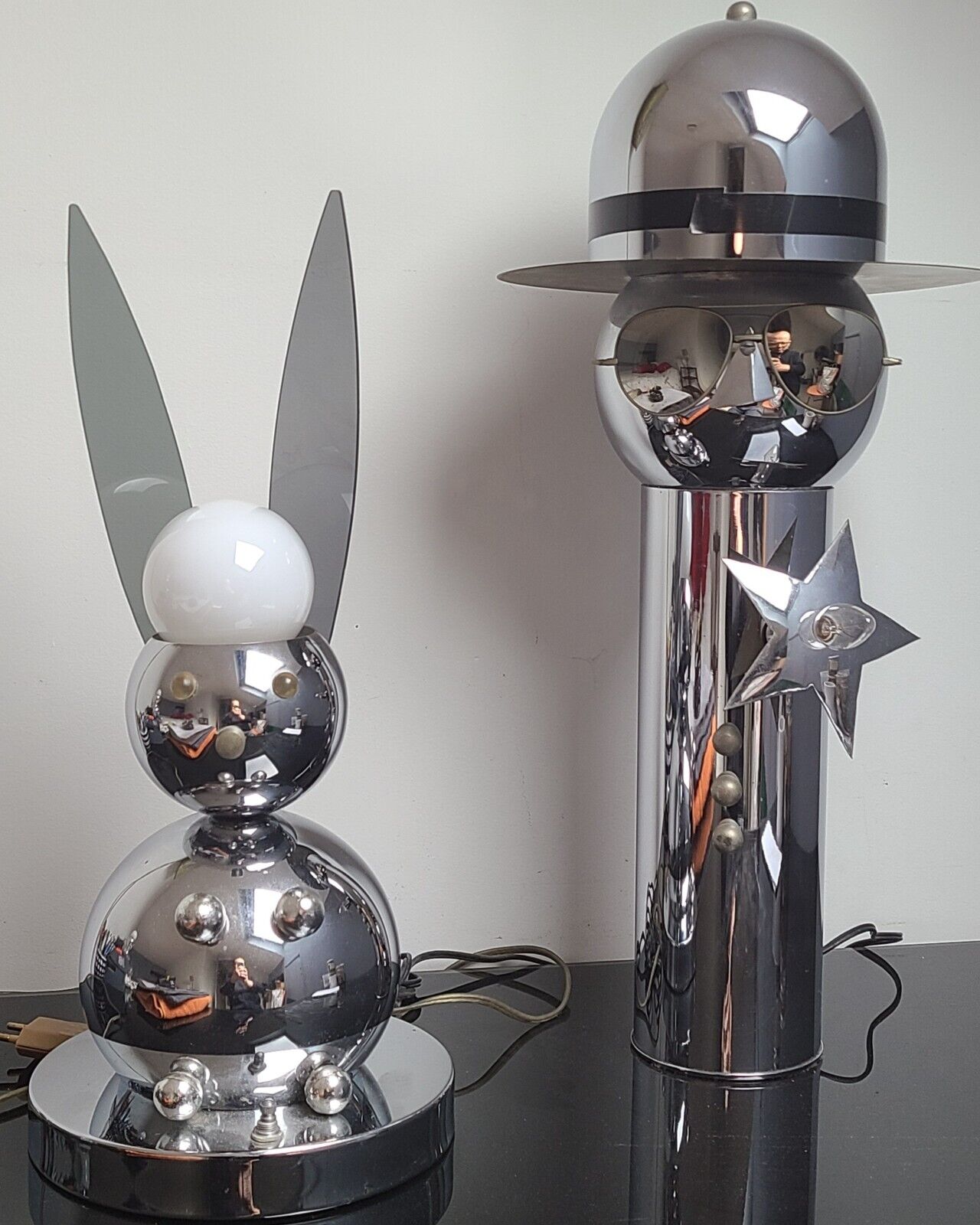 2 TORINO ROBOTS LAMPS BUNNY / POLICEMAN TABLE LAMP CO.1970