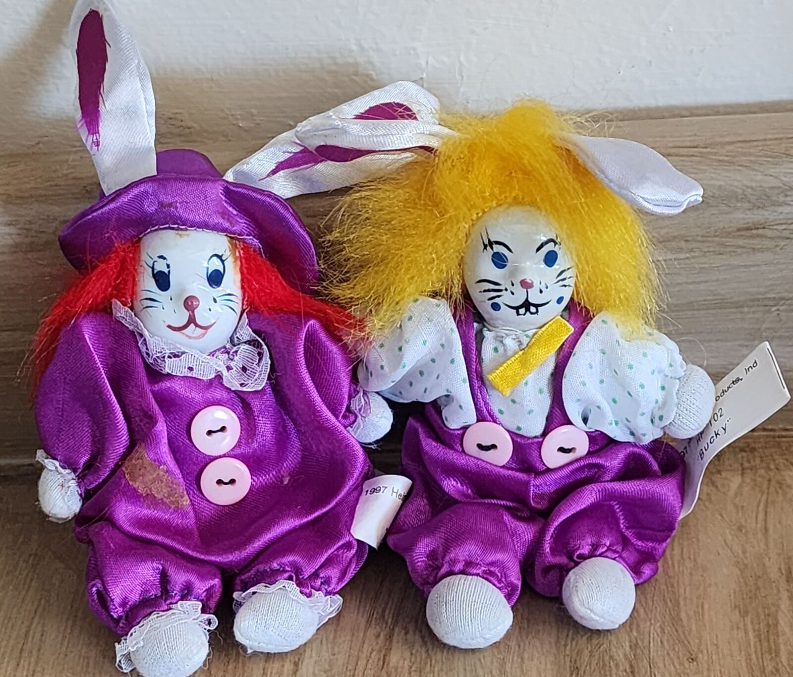 Vintage 1997 Heimann Porcelain Small Circus Clown Bunny Rabbit Set Of 2 READ