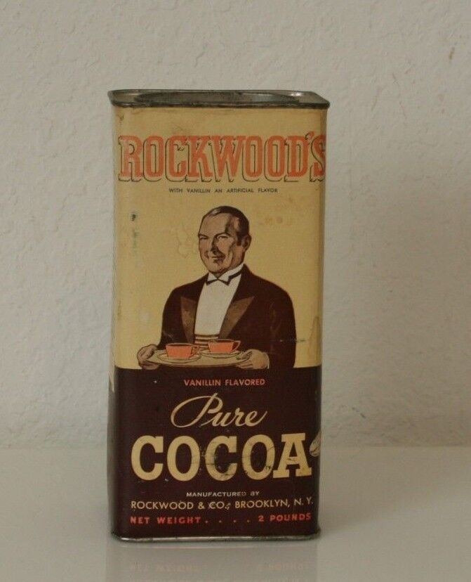 Vintage Rockwood Chocolate Pure Cocoa 2 lb. Canister Tin With Original Cocoa