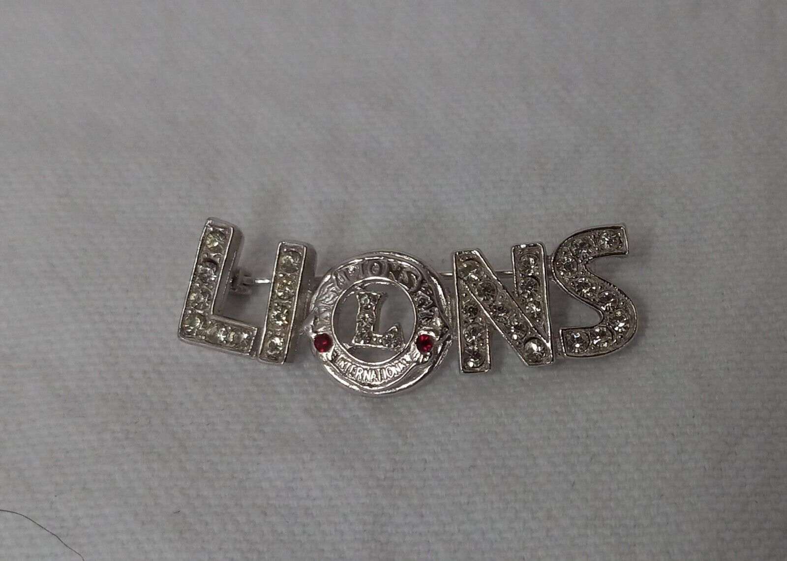 Vintage Lions International Club Silvertone Pin with Rhinestones 1.5 inches long