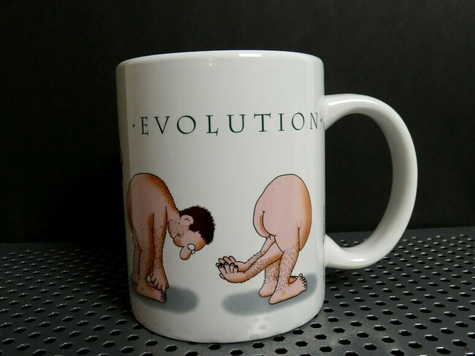 Vintage Funny Evolution of Man Head up Butt Coffee Mug Cup 