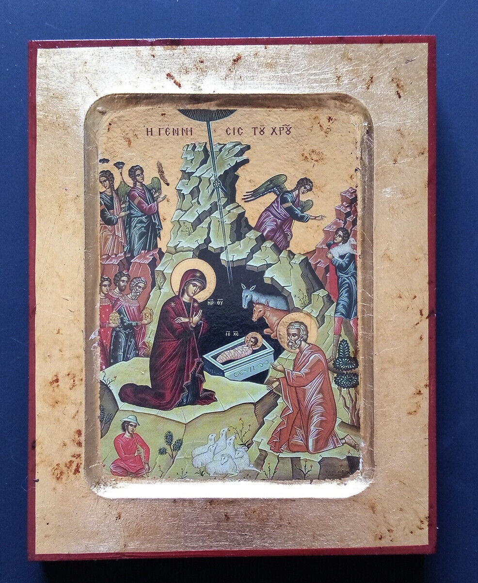 Byzantine Greek Russian Orthodox Lithography Icon Nativity of Christ 14x18cm