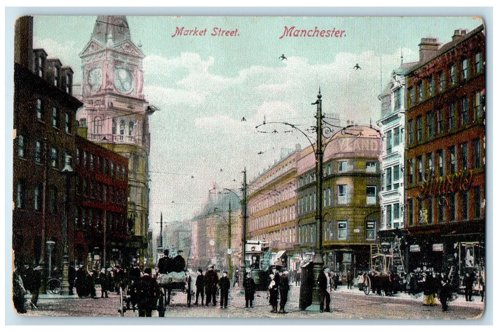 1905 Market Street Busy Scene Manchester England Posted Antique Postcard