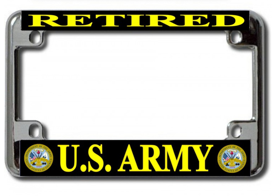 RETIRED ARMY USA MADE CHROME MOTORCYCLE LICENSE PLATE FRAME