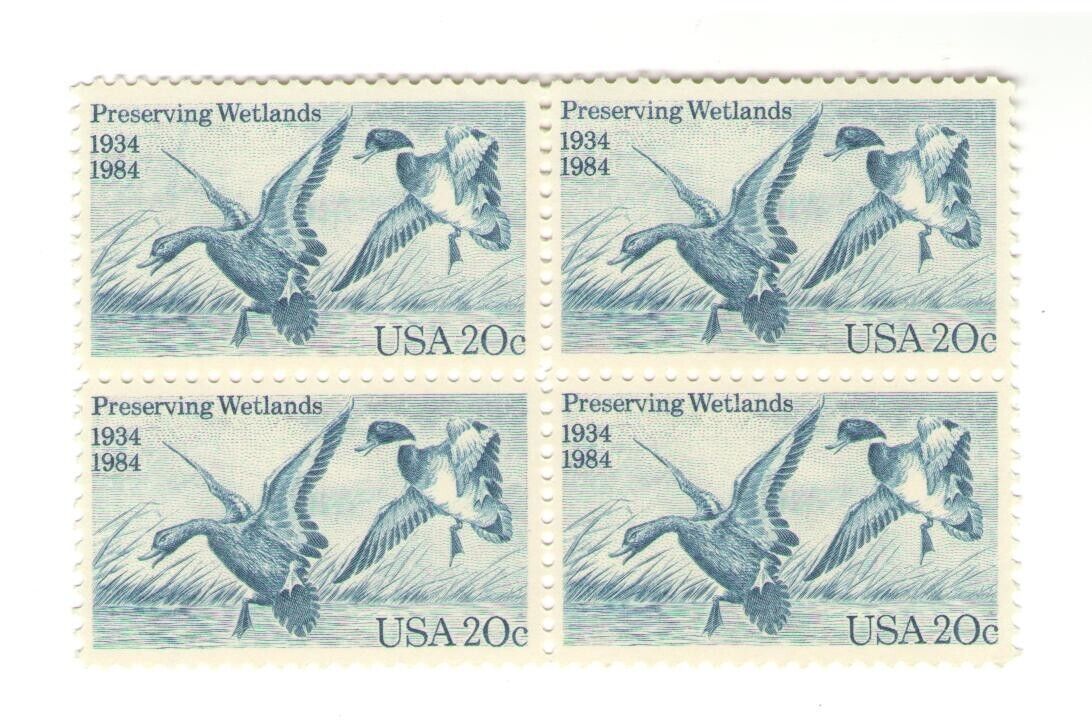 Mallard Ducks Preserving Wetlands 39 Year Old Mint Vintage Stamp Block from 1984