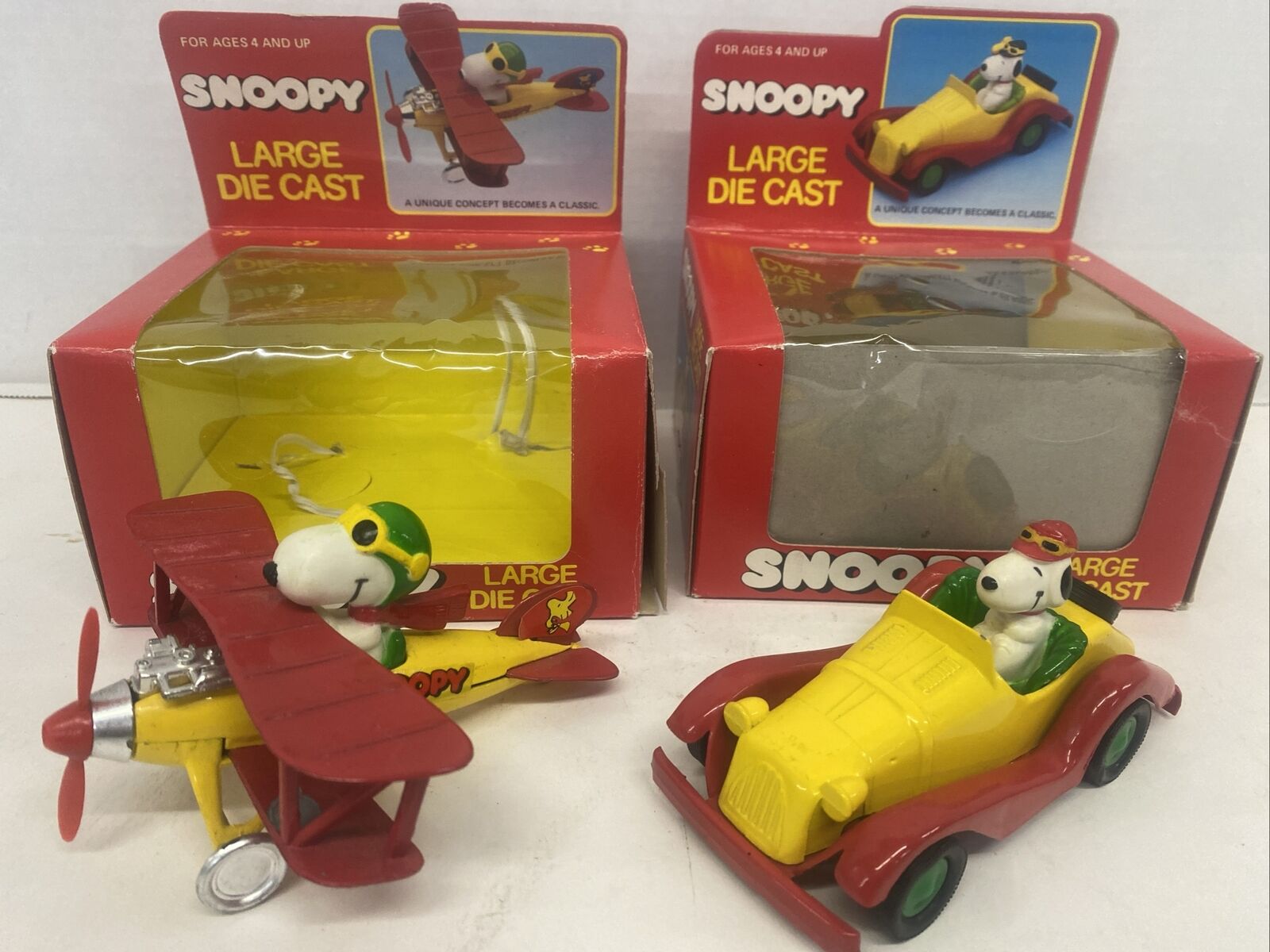 Vintage Peanuts Snoopy Flying Ace & Convertible Car Large Die-cast Hasbro Rare