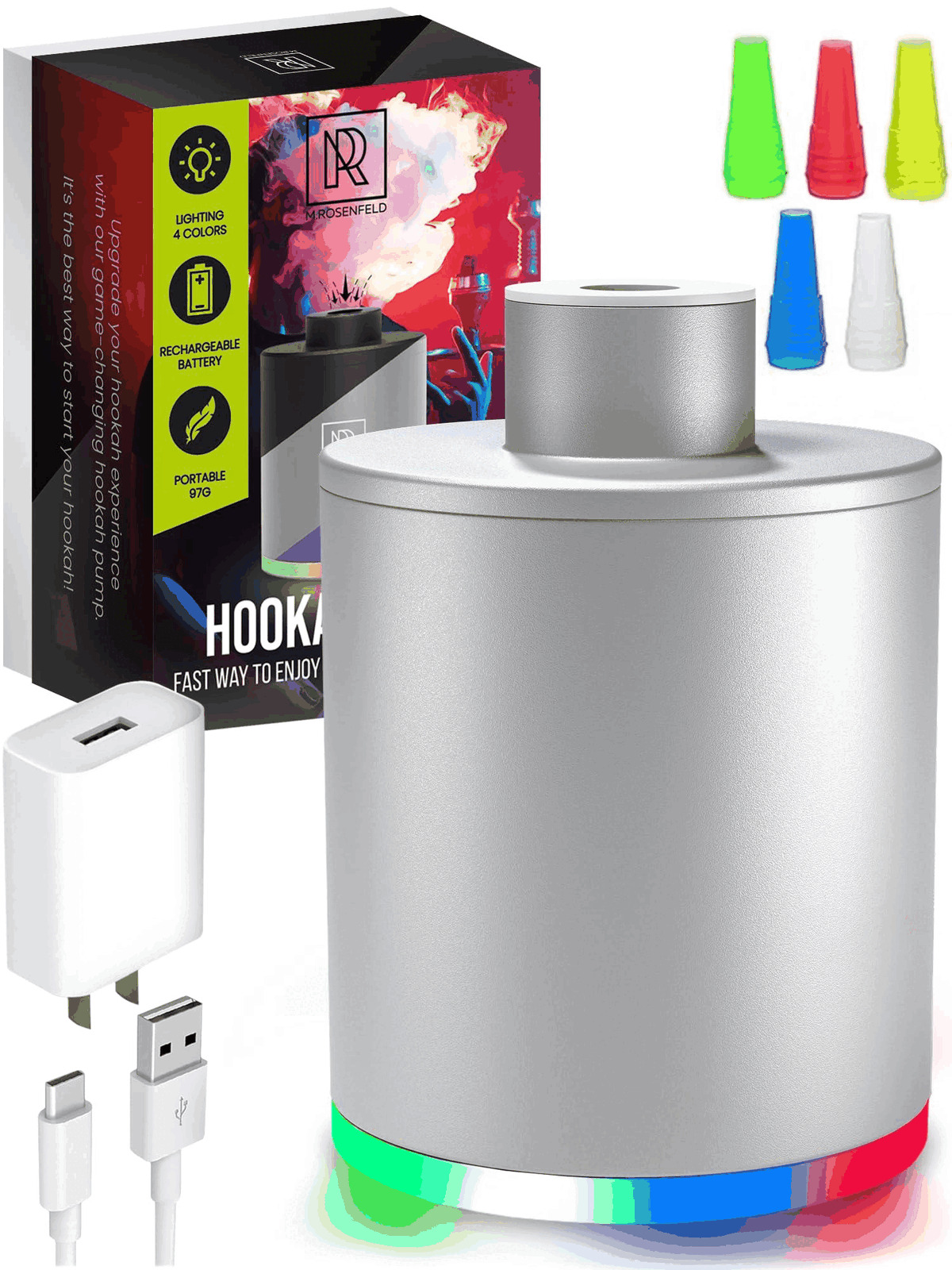Silver Mini Hookah Pump Hookah Starter with 1000 mAh Rechargeable Battery Kit
