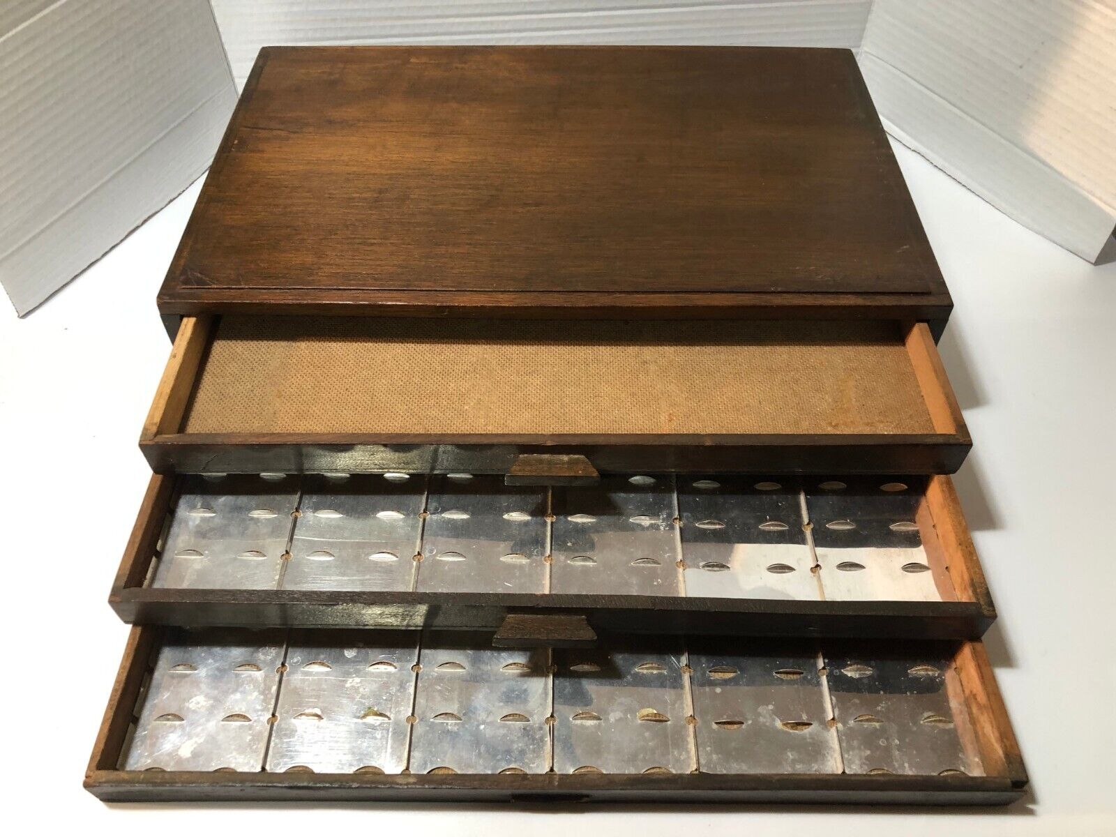 Vintage Wooden Three Drawer  Dental Tooth and Supply Cabinet