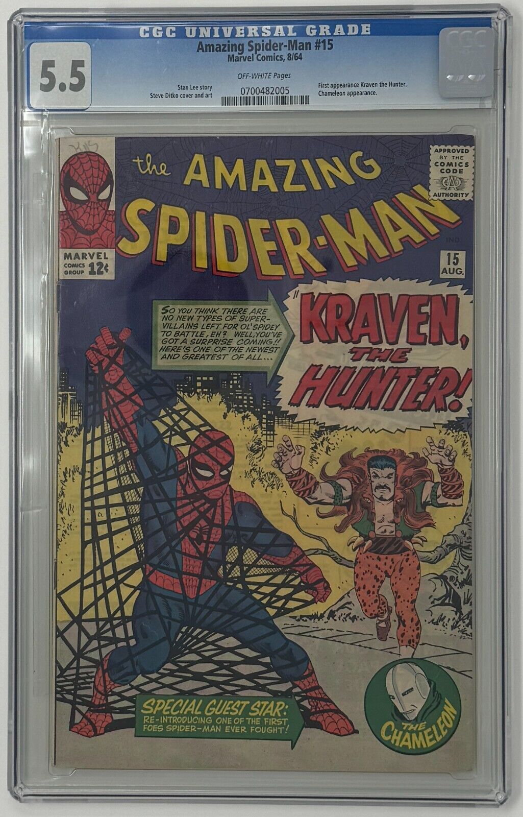 Amazing Spider-Man #15 CGC 5.5 1964 1st app Kraven the Hunter; Chameleon app