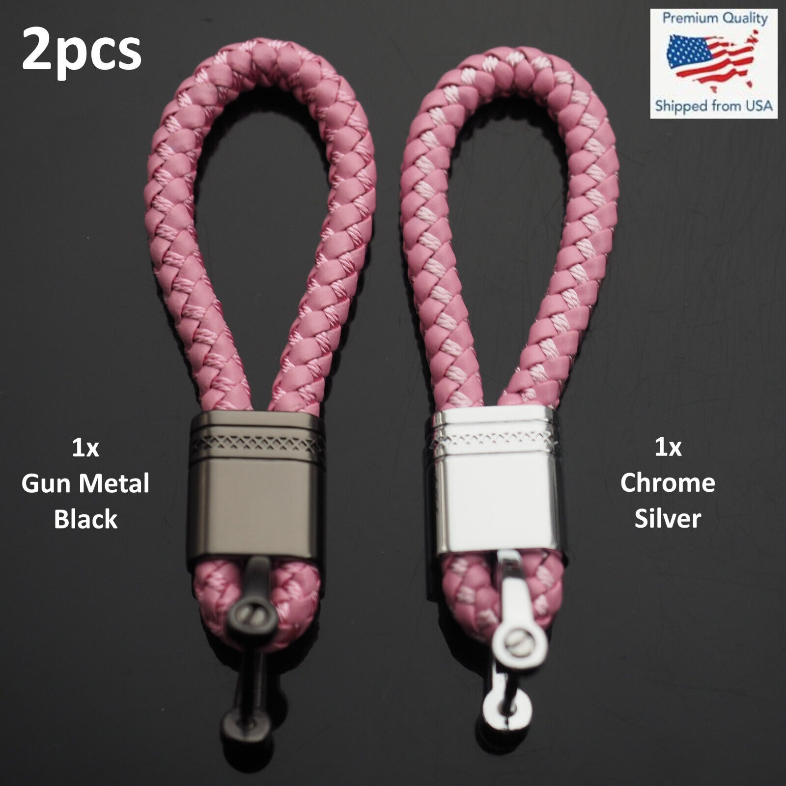 2pcs Pink - Woven Leather Loop Buckle Men & Women\'s Car Key Ring D Fob Holder