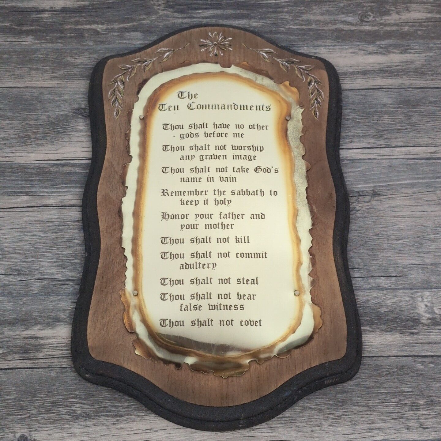 Vintage Home Interiors Homco The Ten Commandments Bible Brass Wood Wall Plaque