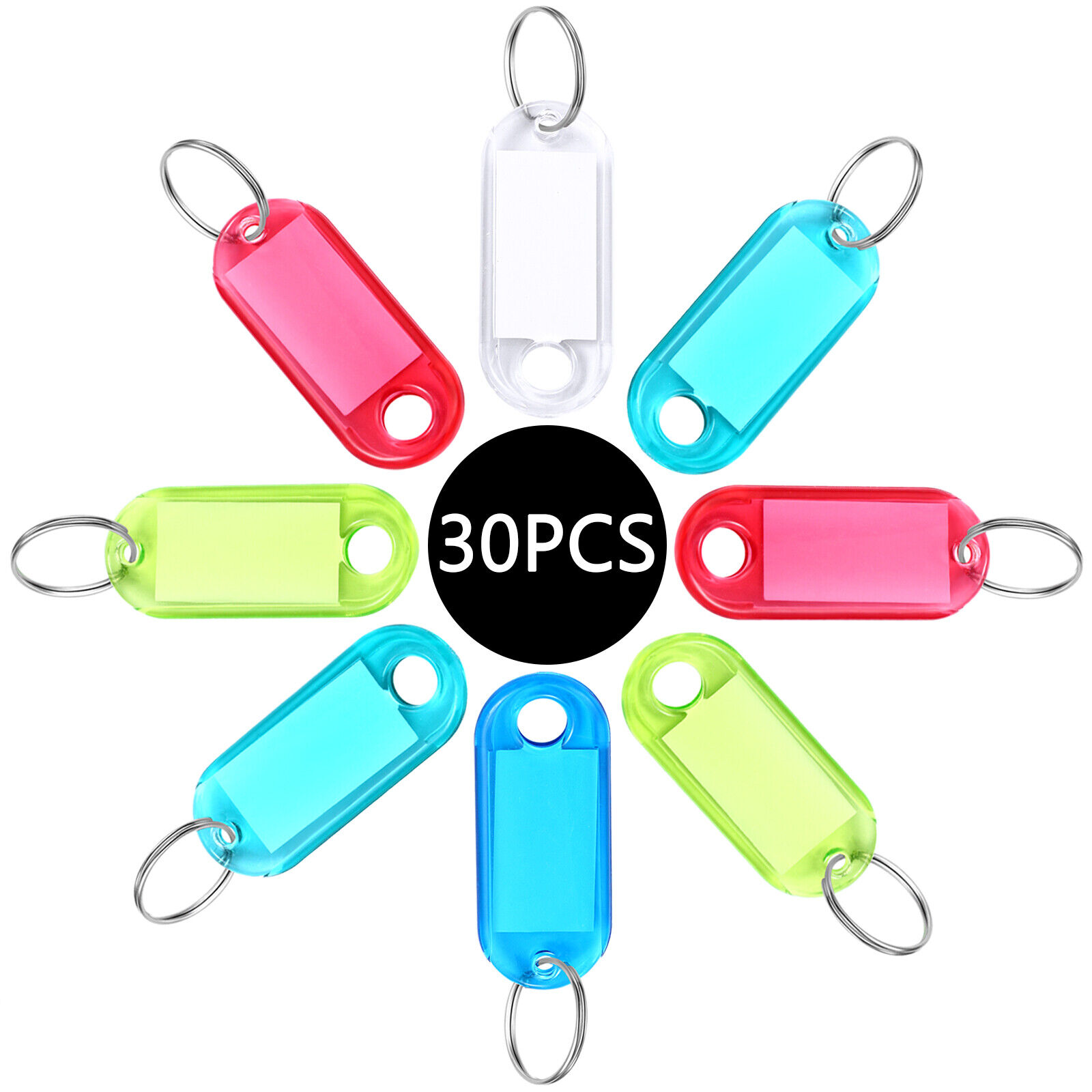 30pcs Plastic Key Tags with Split Ring Label Window Luggage Bag ID Name Keychain