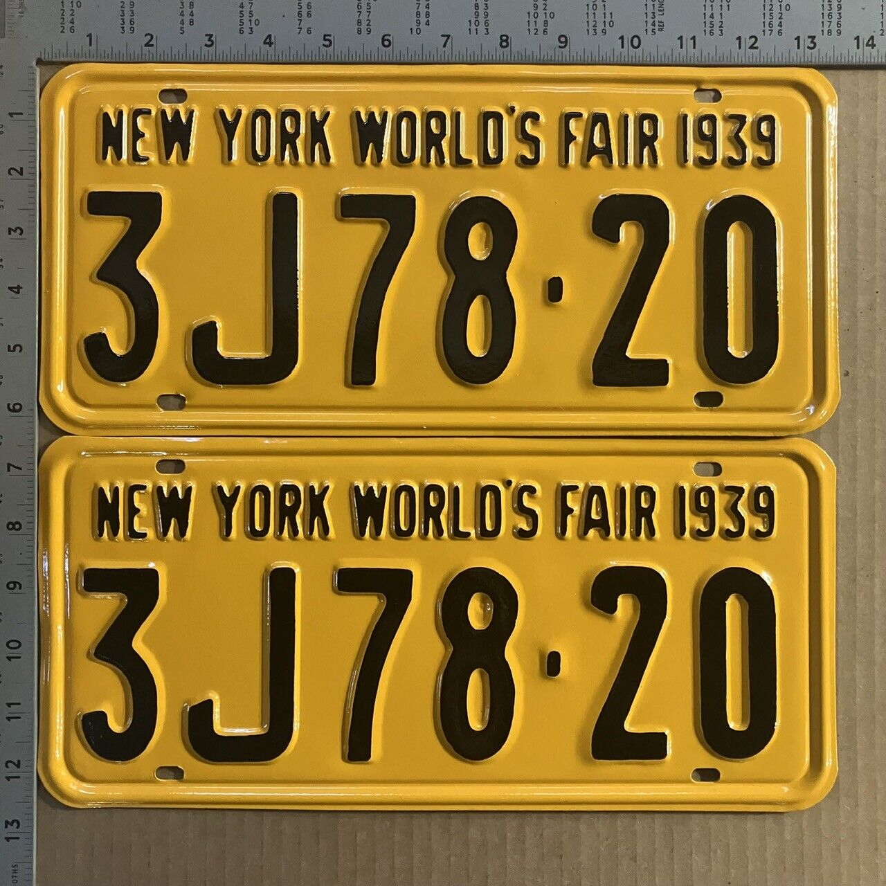 New York 1939 license plate pair 3J 78 20 YOM DMV Steuben SHOW CAR READY 13624
