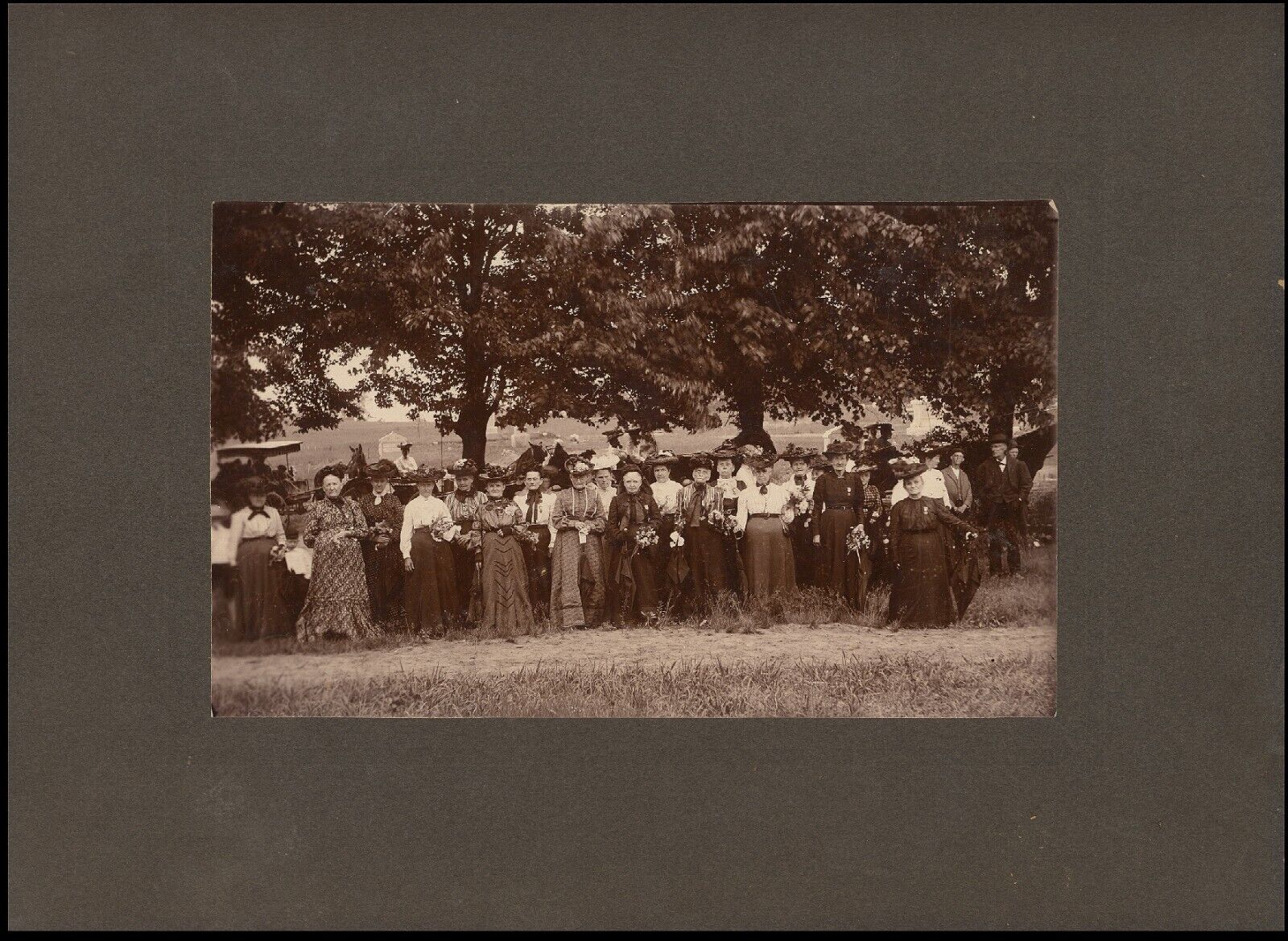 Antique c1900s Rare Mounted Photo Large Group Of Women Widow Graveyard Funeral
