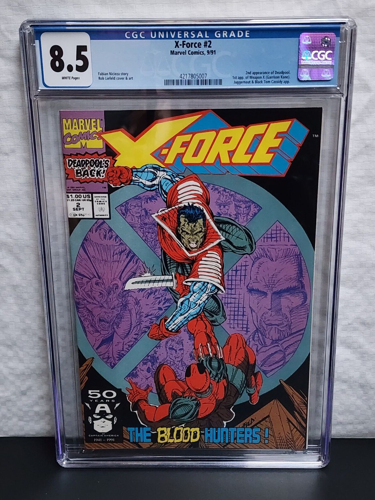 🔑🔥🔥🔥 X-Force #2 CGC 8.5 White Pages - 2nd Deadpool Marvel 1991 CGC 805007