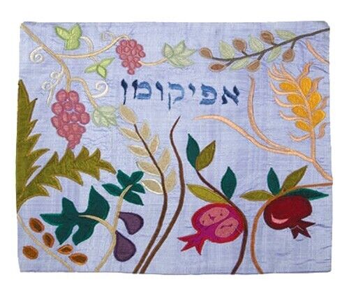Jewish Passover Matzah Afikoman Bag Cover - Embroidered Seven Species of Israel