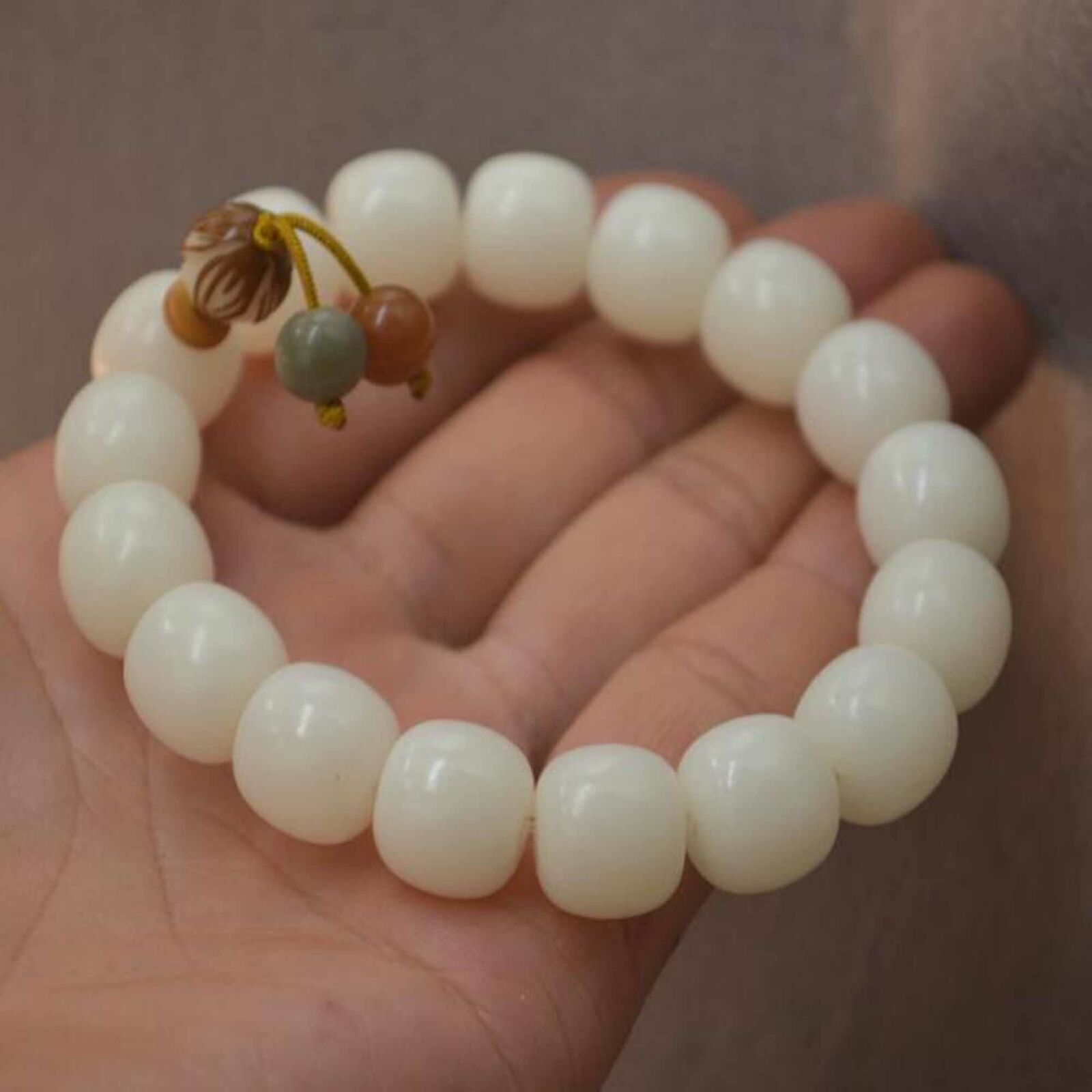 12mm Fashion white bodhi root plain top Barrel beads bracelet Dark Matter