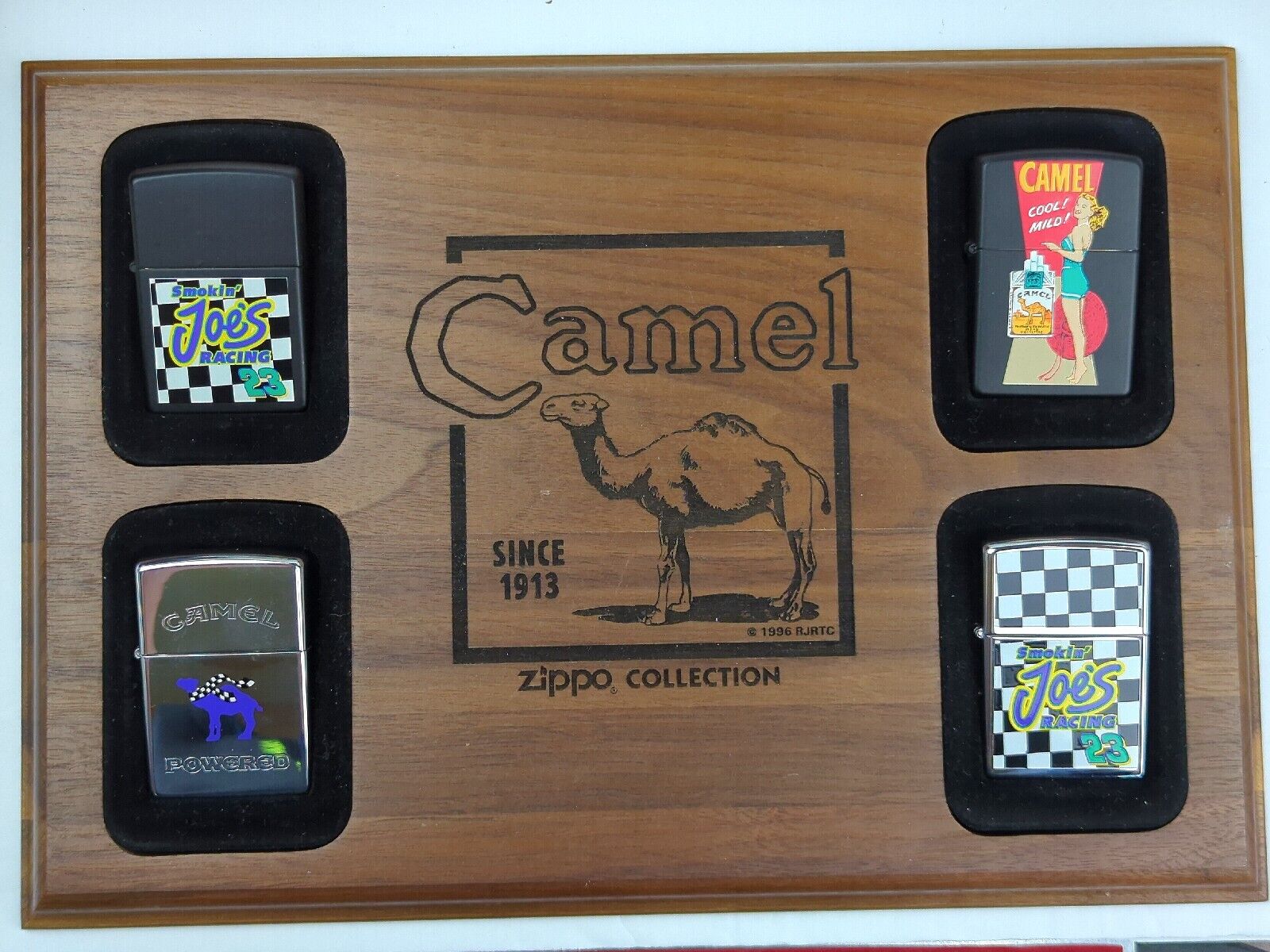 4 Vintage 1997 Zippo CAMEL CIGARETTES Lighters w/ Camel ZIPPO Collection Plaque