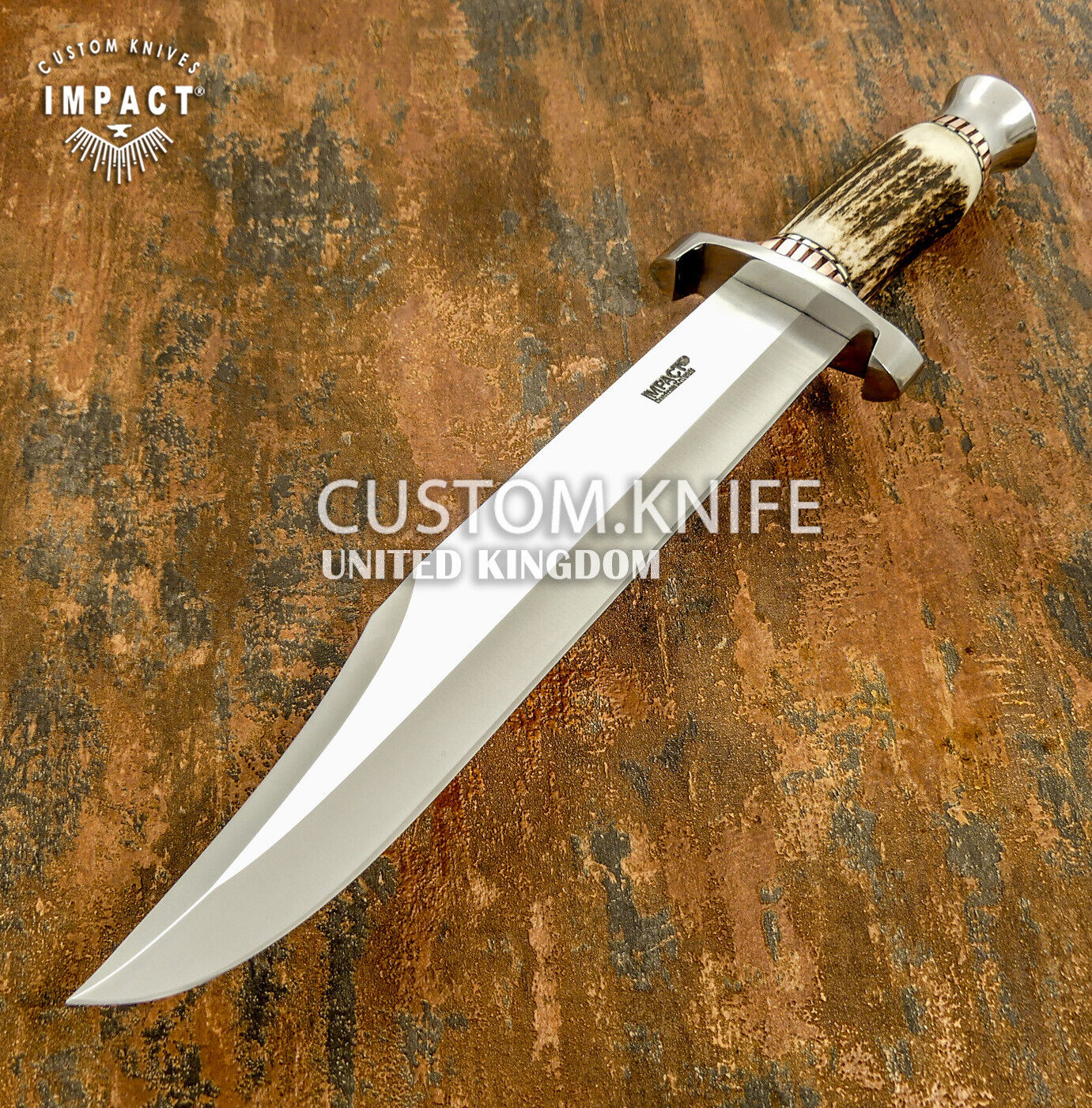  IMPACT CUTLERY RARE CUSTOM D2  BOWIE KNIFE STAG ANTLER HANDLE SMITHSONIAN