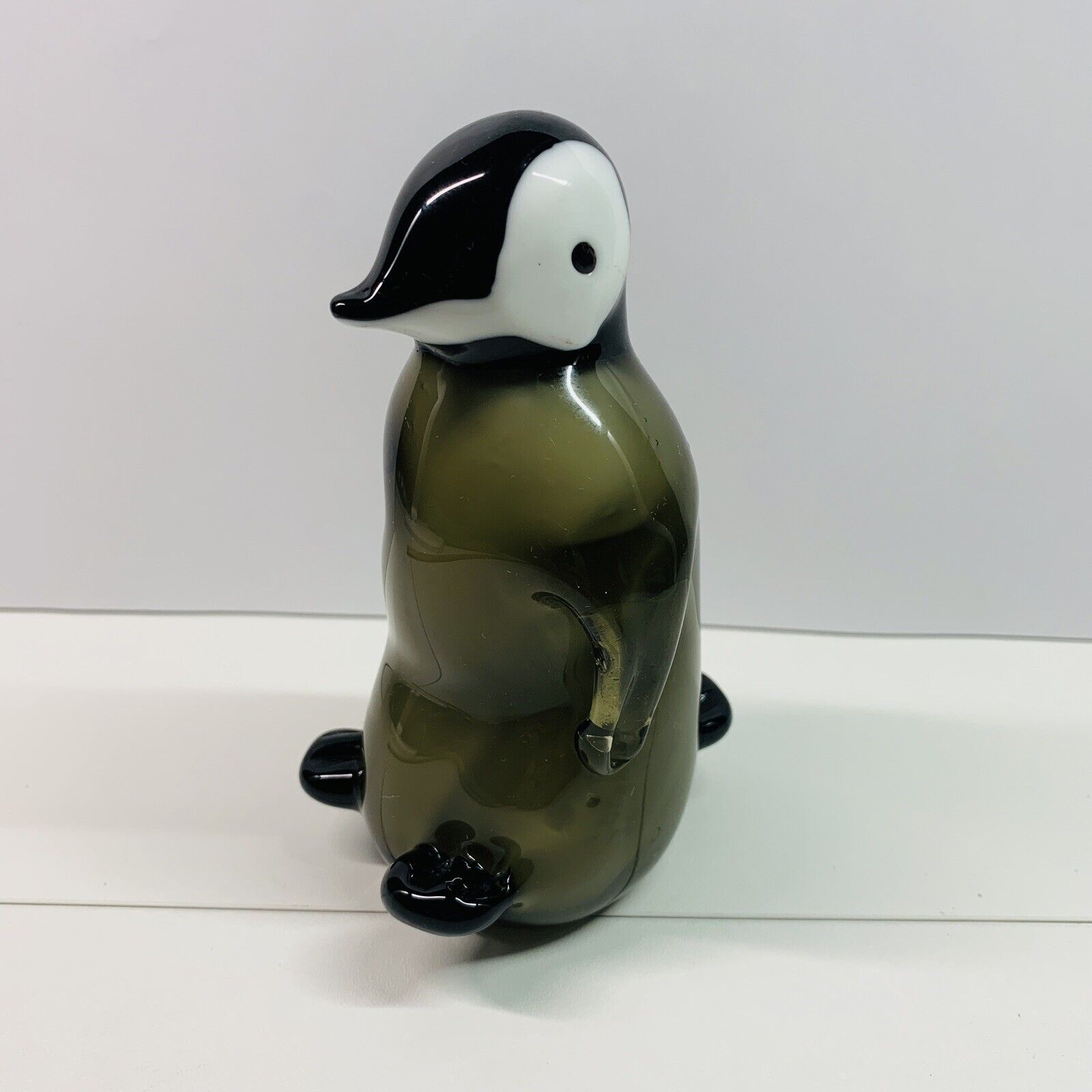 #1 Glass Baby Penguin Figurine Paperweight Black White