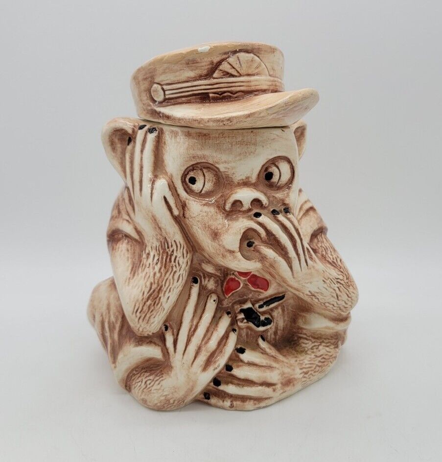 Vintage Naughty Monkey Cookie Jar Maurice of California Pottery USA Cold Paint