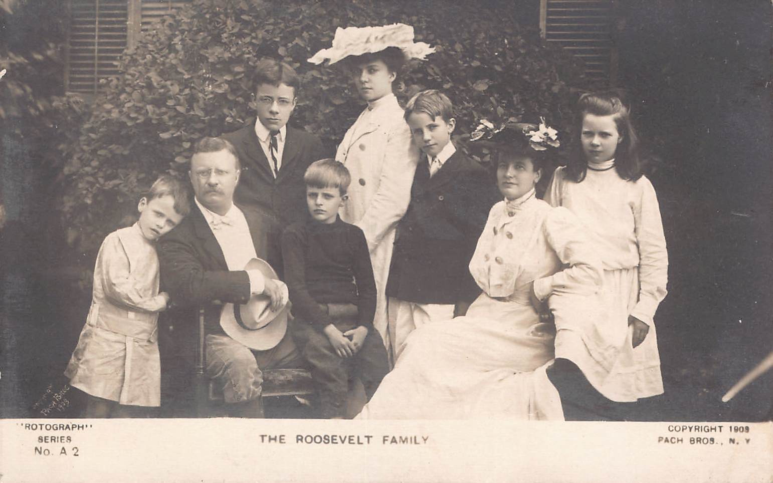 Theodore Roosevelt and His Family, 1909 Real Photo Postcard, Unused, Rotograph