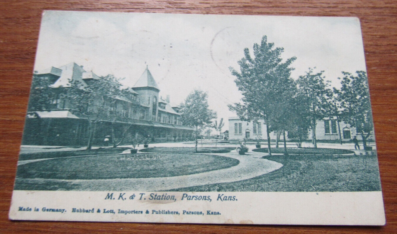 Parsons Kansas Postcard The M K & T Railroad Train Station 1907