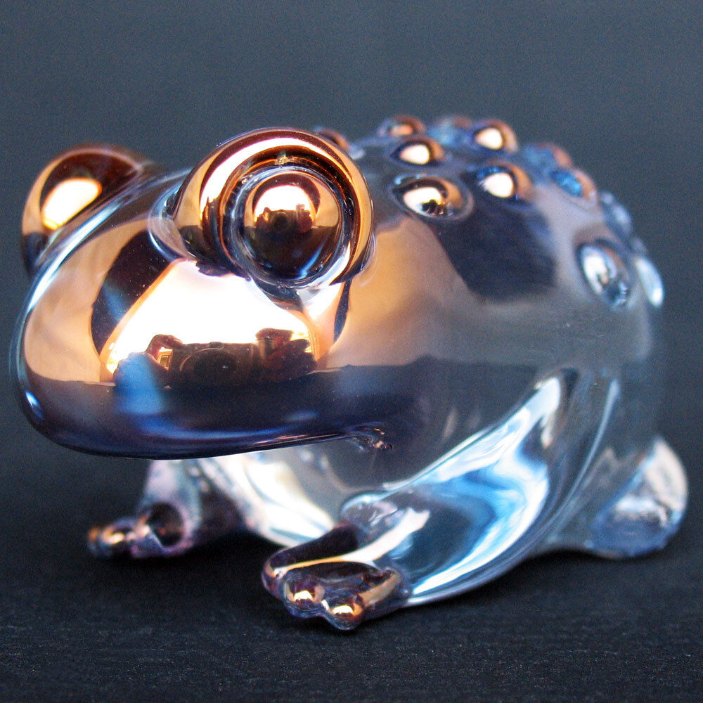 Toad Figurine Frog Sculpture of Hand Blown Glass Gold