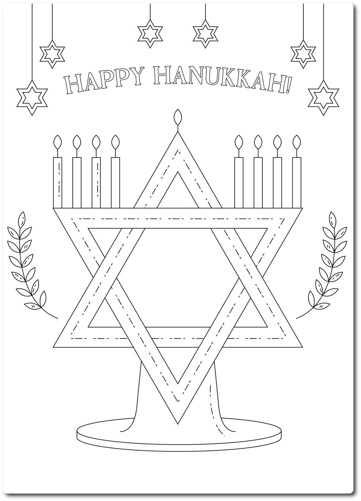Color Your Own Hanukkah Star of David Menorah, DIY Coloring Magnet for Chanukkah