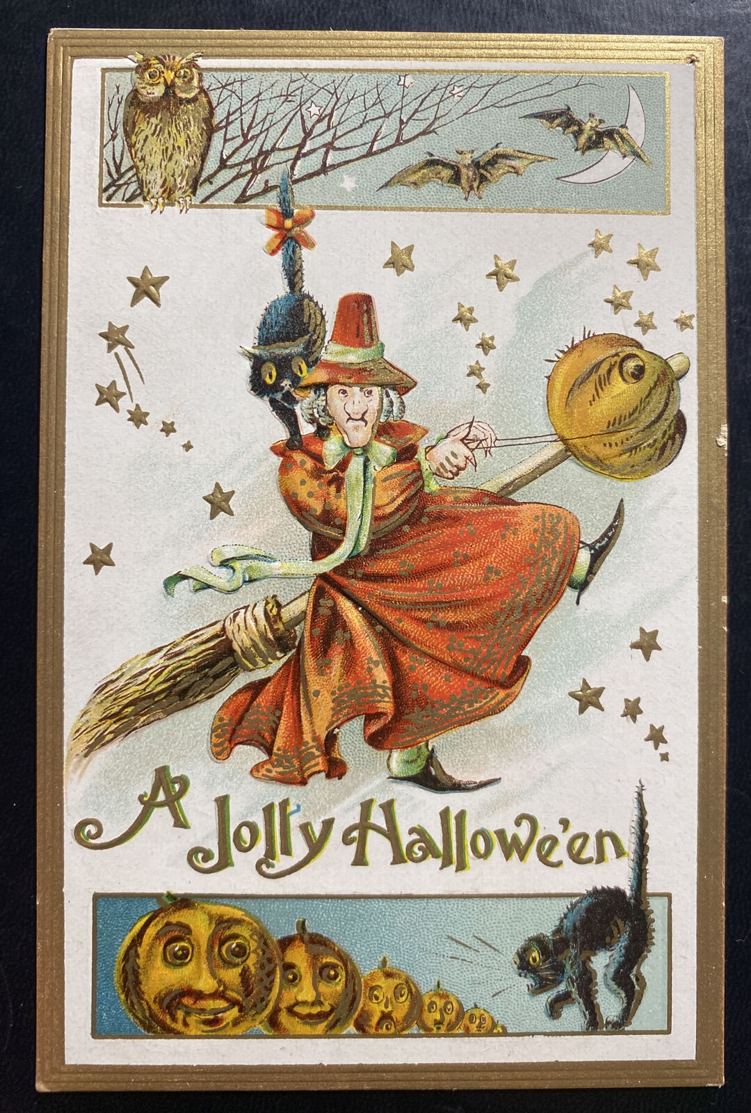 Mint USA Picture Postcard Halloween Greetings Witch And Cats