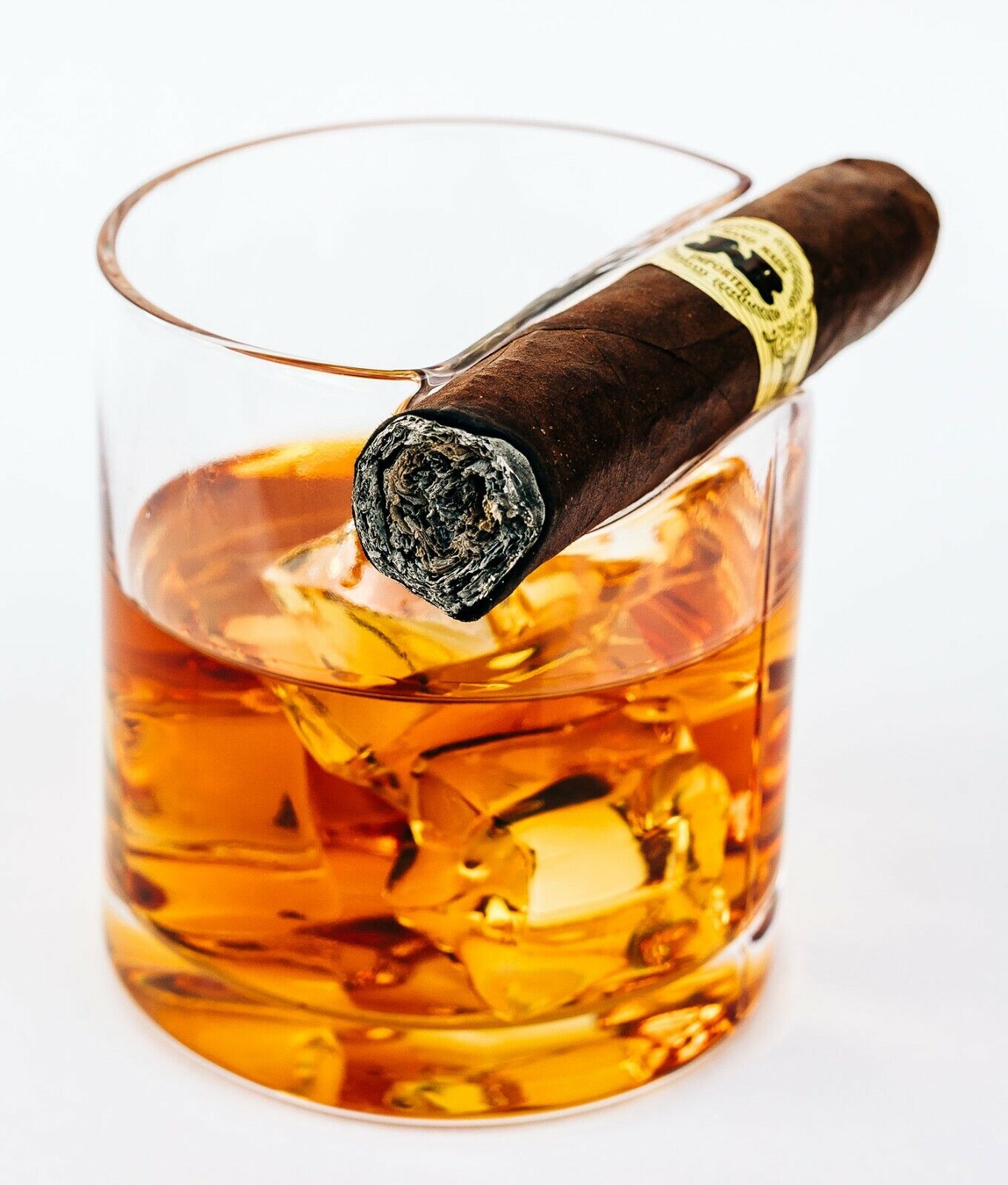 Whiskey Glass With Built-In Cigar Rest