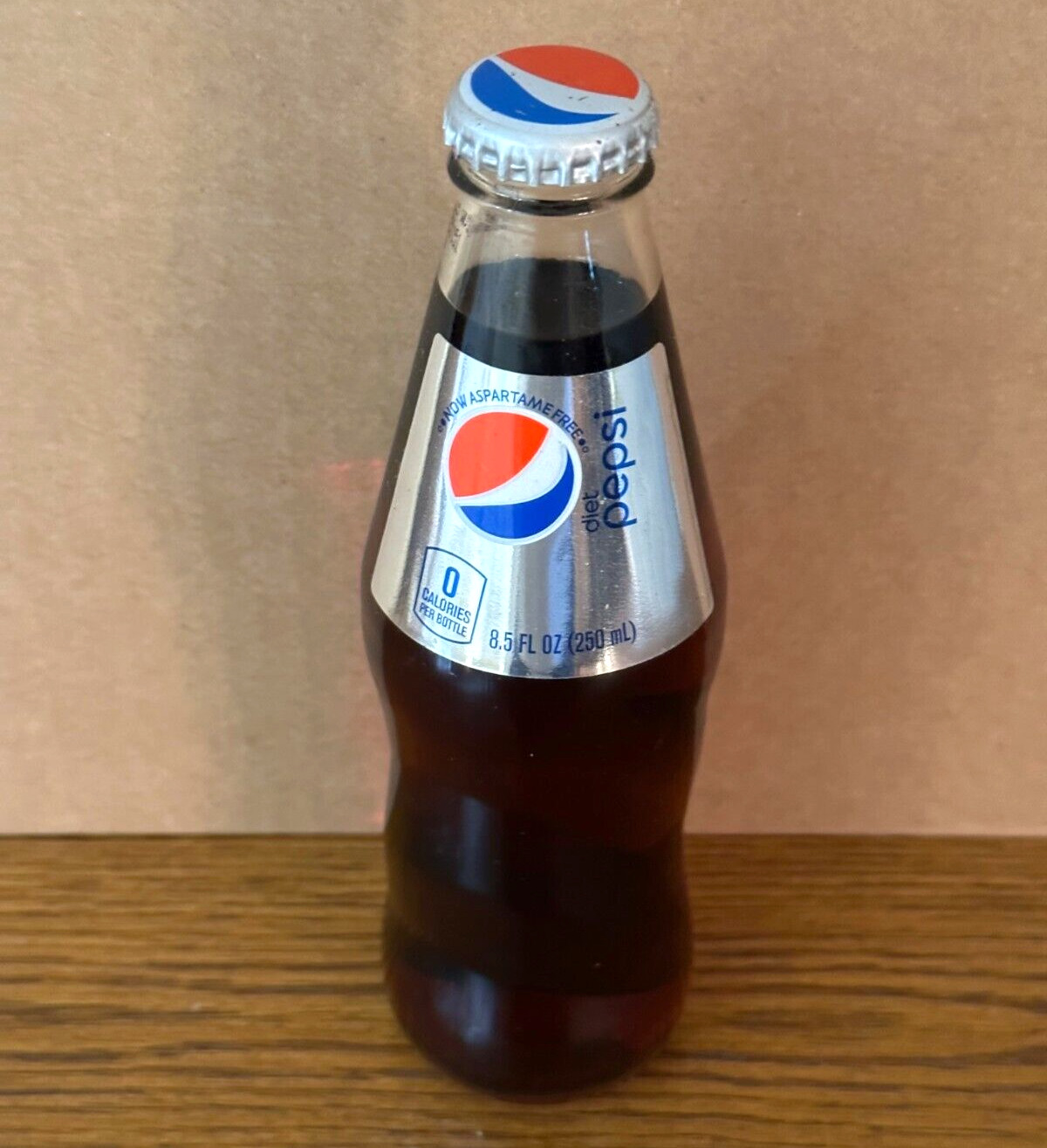 8.5 Oz. Diet Pepsi Bottle ~ NOW ASPARTAME FREE ~ Full ~ Unique Shape Glass
