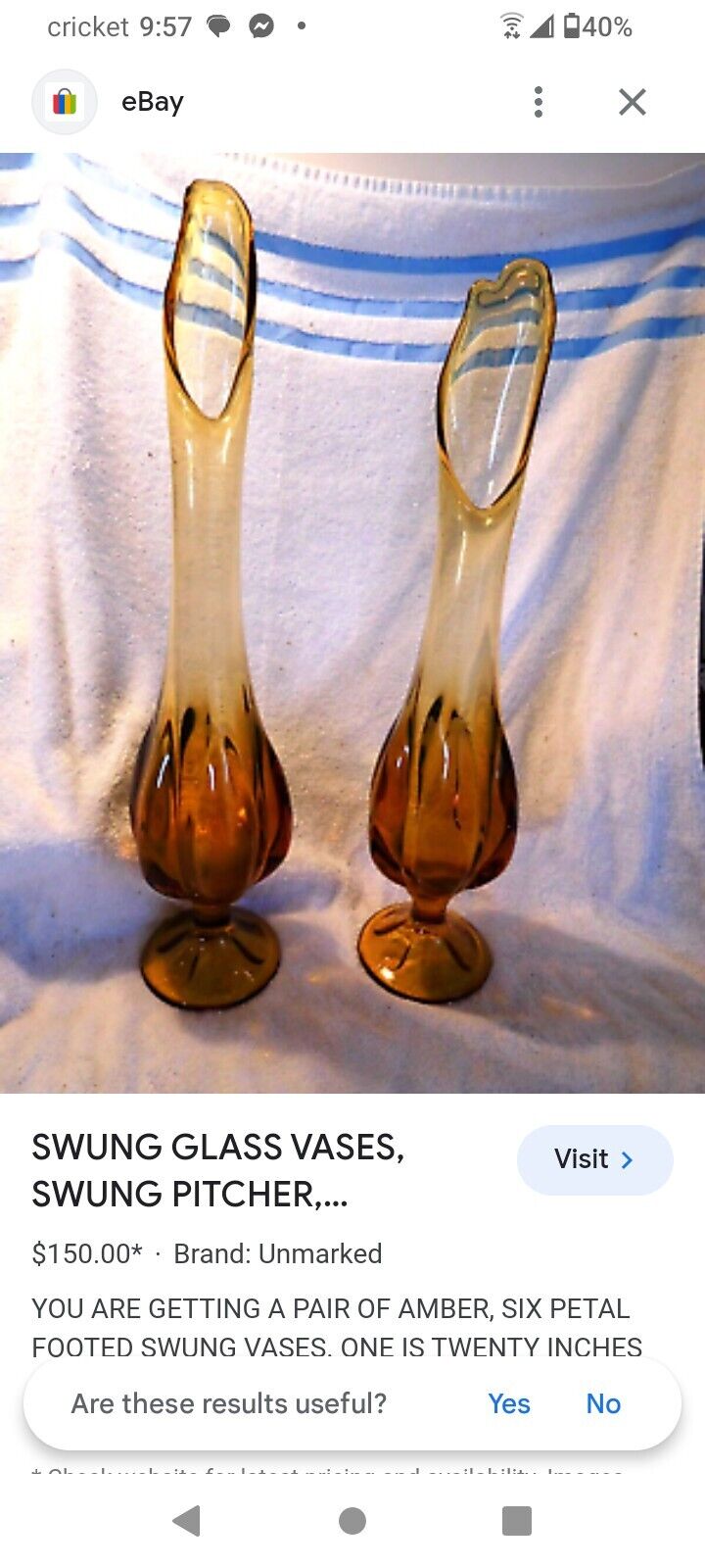 Pair Of Vtg L E Smith 6 Pedestal Slung Glass Vase- Pair