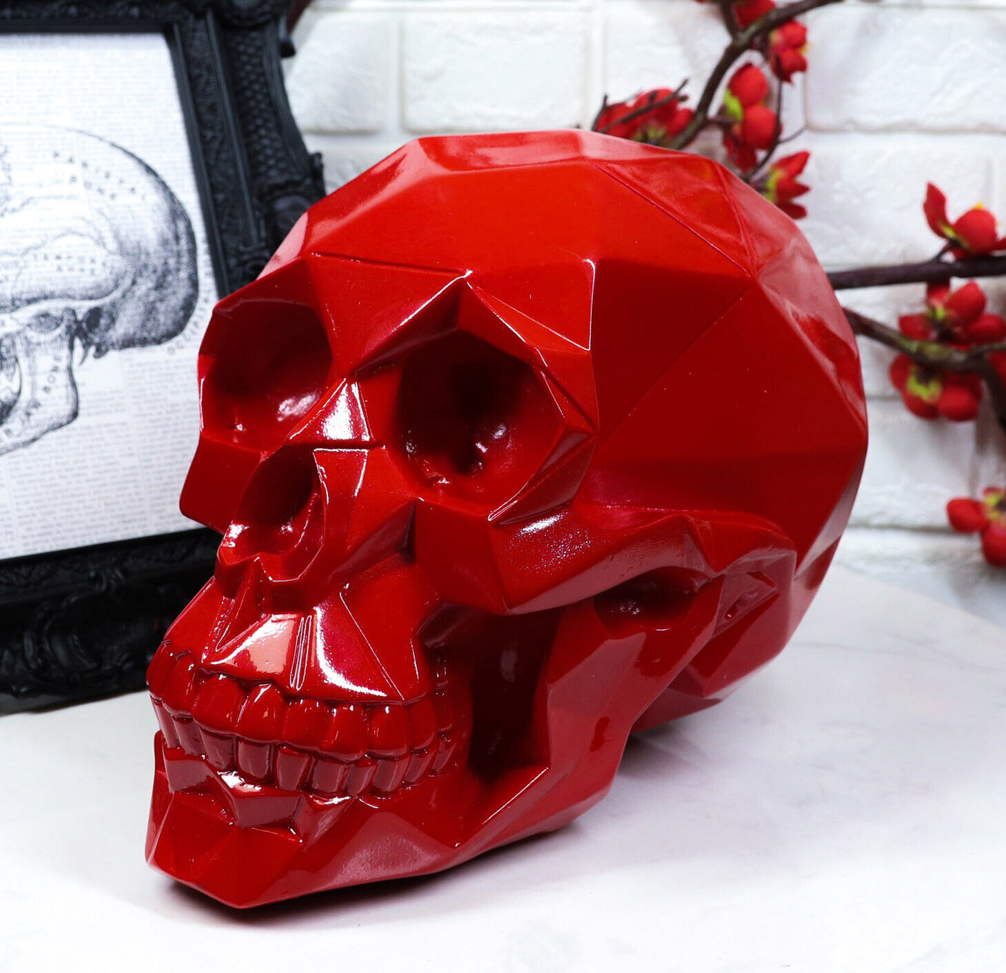 Ebros Gift Geometric Matrix Polygon Red Blood Skull Decorative Figurine 8.5\