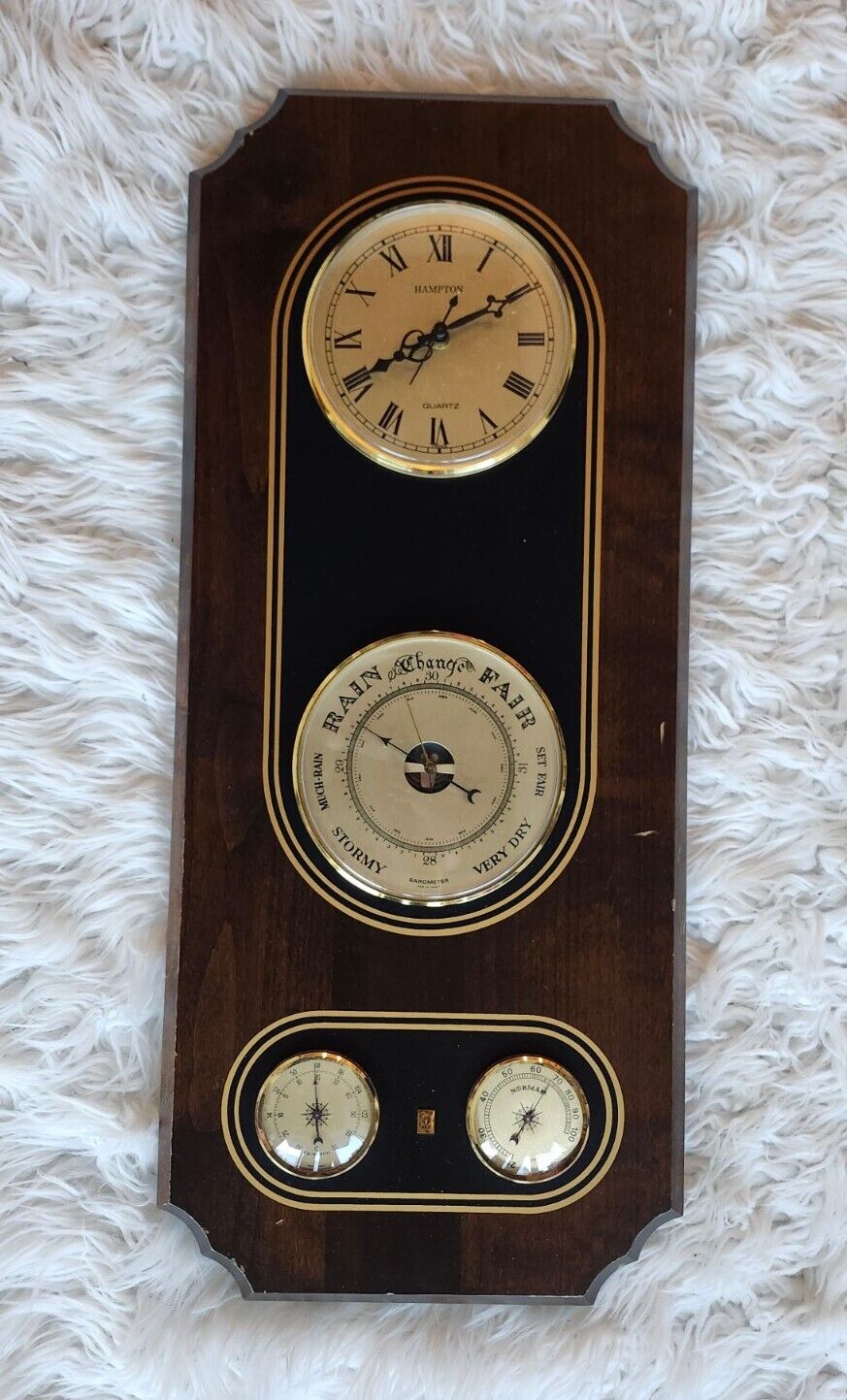 Vintage Wood Wall Barometer Thermometer Clock