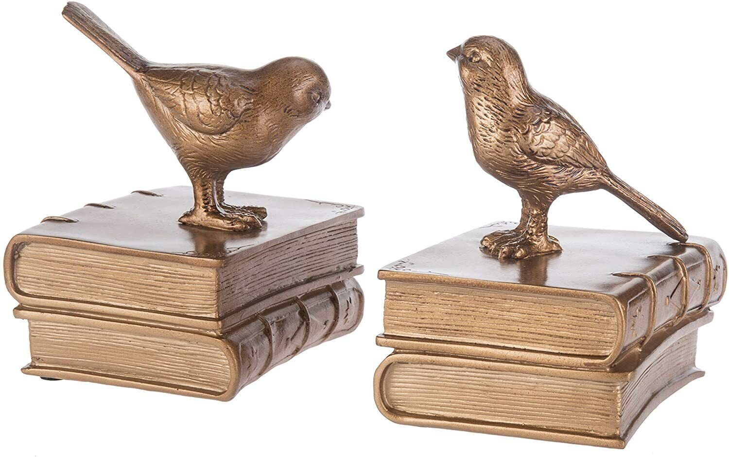 Vintage Lustrous Decorative Birds & Books Brass-Colored Resin Bookends, 1 Pair