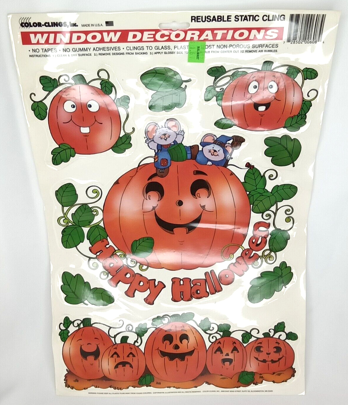 Halloween Jack O Lantern Reusable Static Cling Vintage Cute Spooky Window Decor