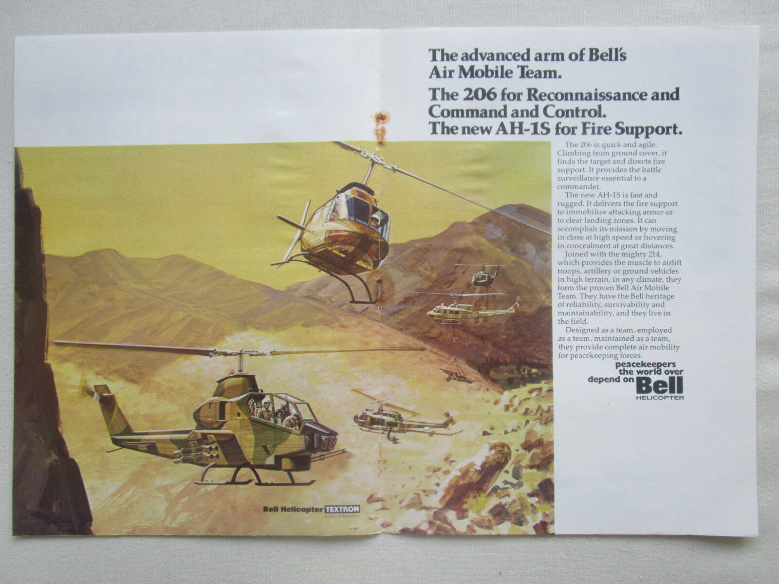 9/1977 PUB BELL HELICOPTER AH-1S BELL 206 214 AIR MOBILE TEAM ORIGINAL AD