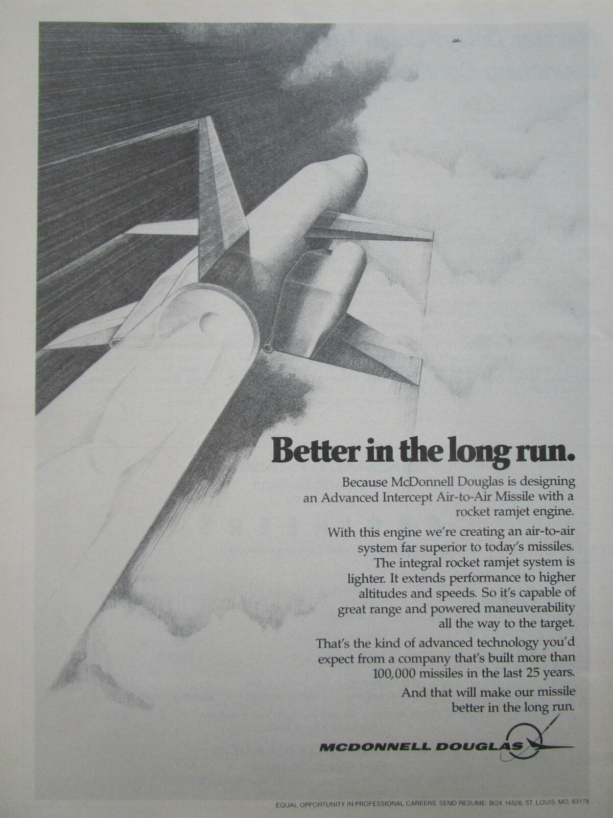 9/1977 ad mcdonnell douglas advanced intercept air to air missile original ad